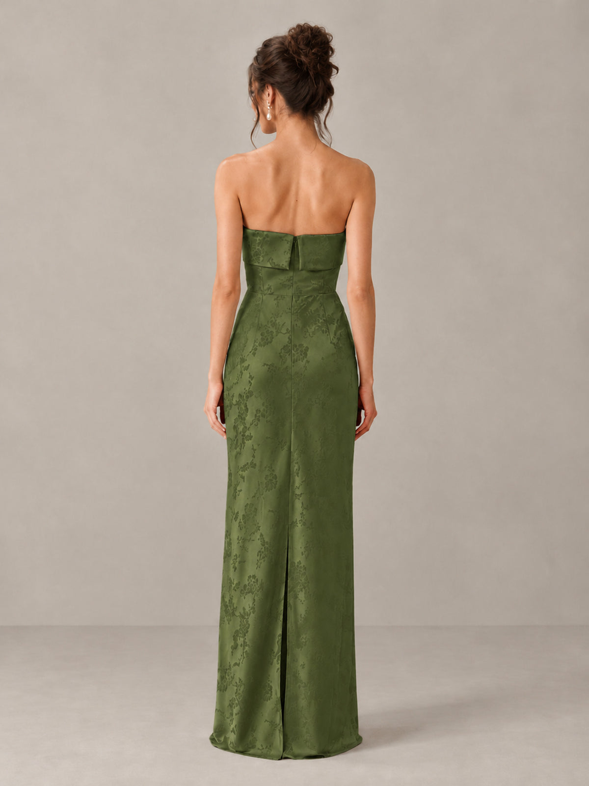 BOLODOO Olive Green Strapless Floral Bridesmaid Dress - Olive Green - Olive Green_2