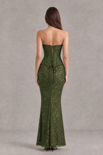 BOLODOO Olive Green Strapless Lace Corset Wedding Guest Dress - Olive Green - Olive Green_2