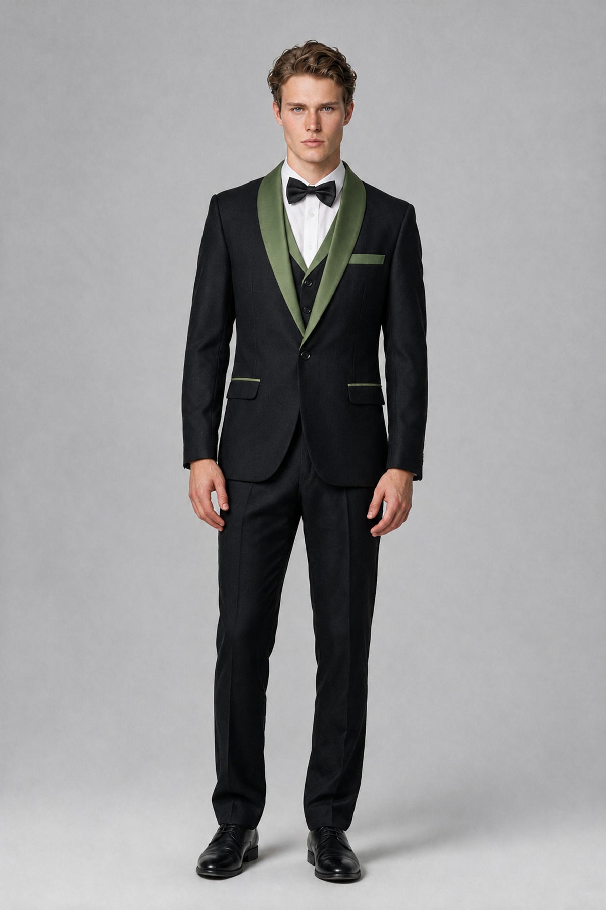 Bolodoo Men's Olive Green 3-Piece Shawl Lapel Tuxedo Suit - Olive Green - Olive Green_2