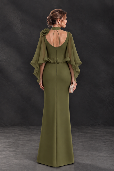 BOLODOO Olive Green Floral Cape Sleeve Mother of the Bride Dress - Olive Green - Olive_Green_2