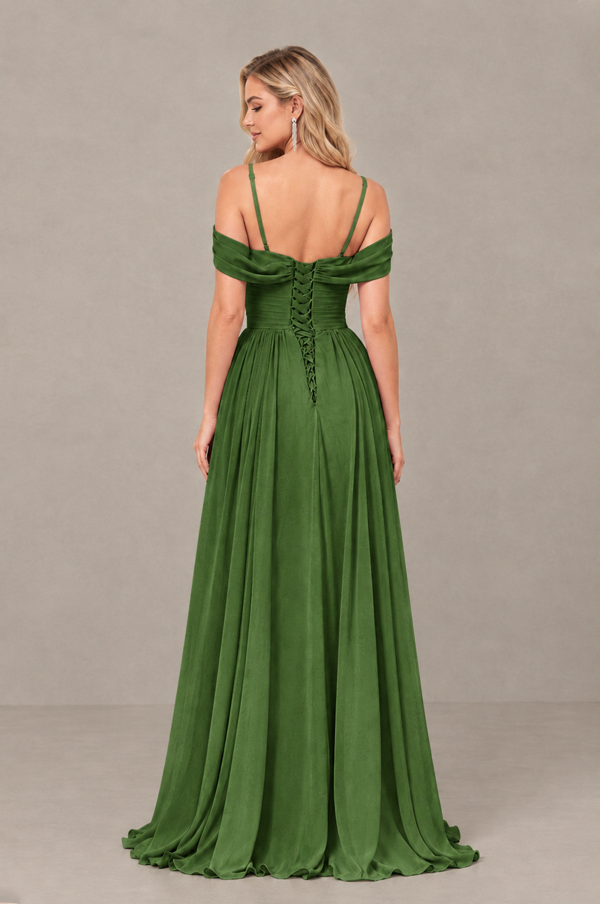 BOLODOO Olive Green Off-Shoulder Bridesmaid Dress with Slit - Olive Green
