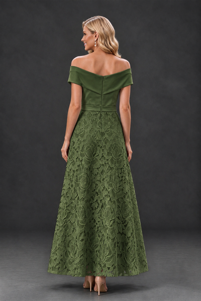 BOLODOO Olive Green Off-the-Shoulder Floral A-Line Mother of the Bride Dress - Olive Green - Olive Green_2