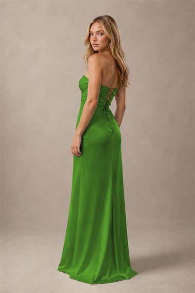 BOLODOO Olive Green Sweetheart Strapless Twist Knot Cutout Lace-Up Back Satin Mermaid Maxi Dress - Olive Green - Olive Green(2)