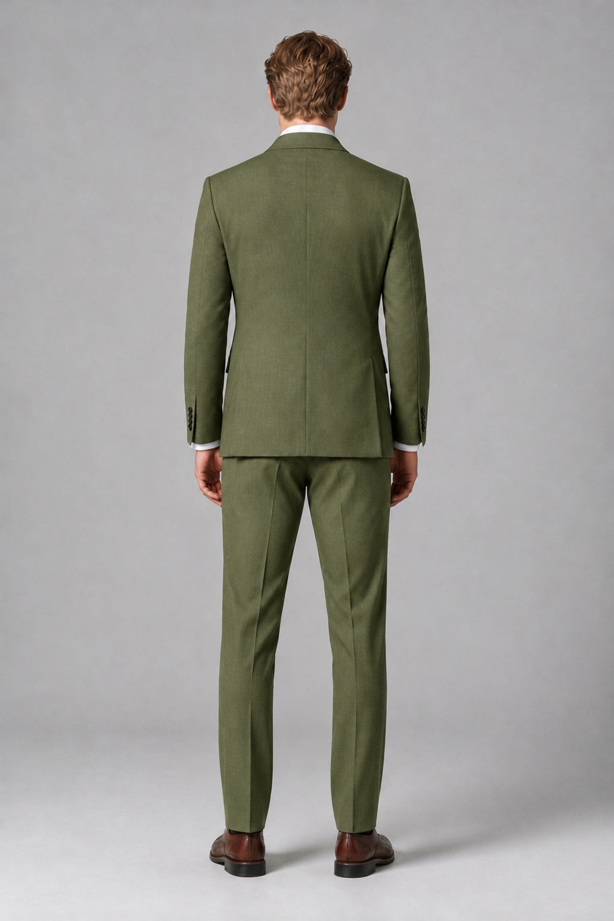 Bolodoo Men's Olive Green Double-Breasted Two-Piece Suit with Peak Lapels - Olive Green - Olive Green_3