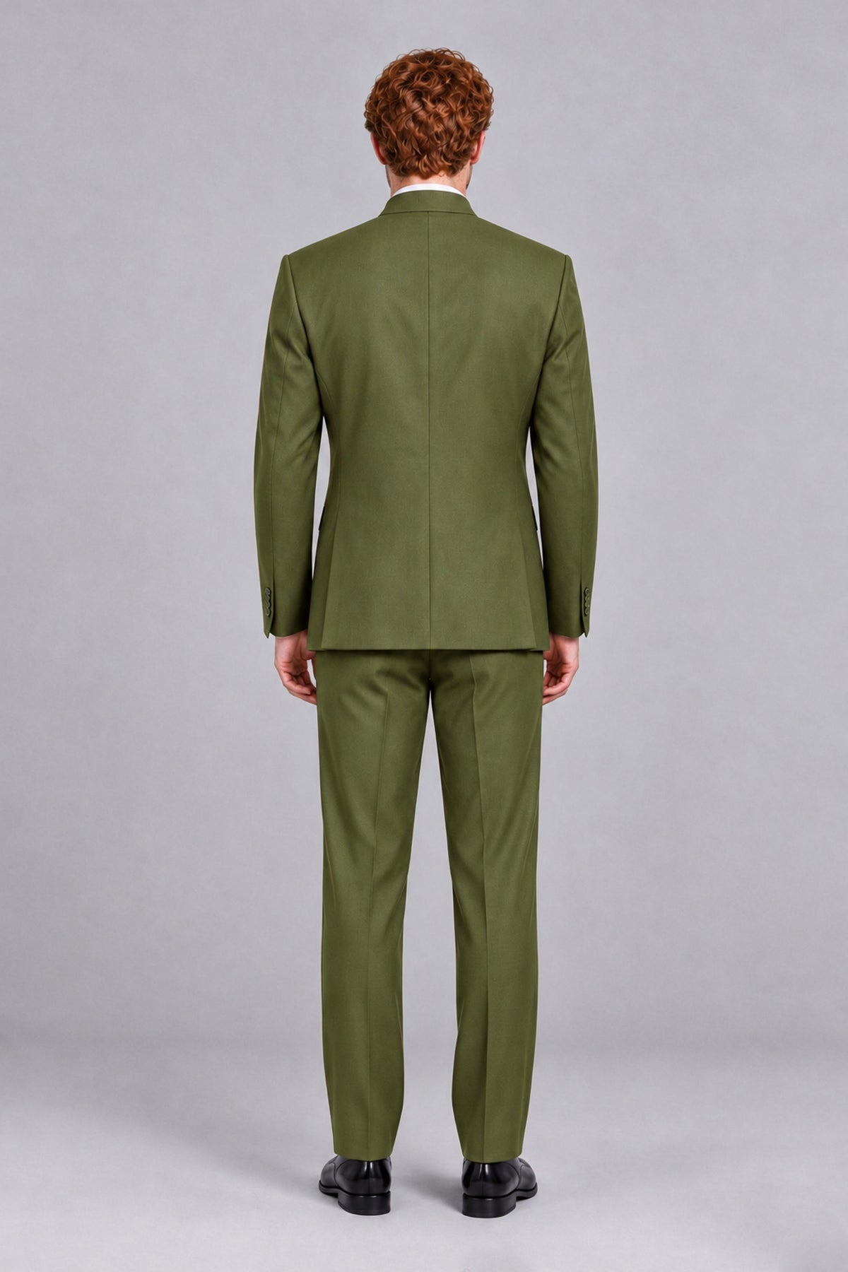 BOLODOO Men's Olive Green Mandarin Collar Two-Piece Suit - Olive Green - Olive Green_3