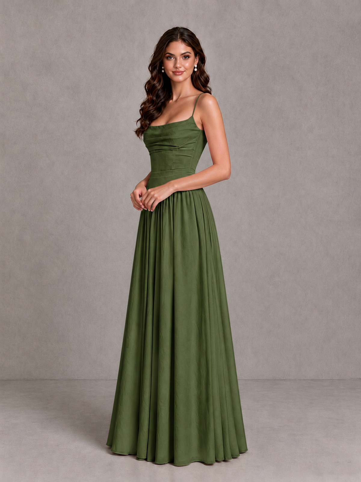 BOLODOO Olive Green Lace-Up Back A-Line Bridesmaid Dress - Olive Green - Olive Green_3