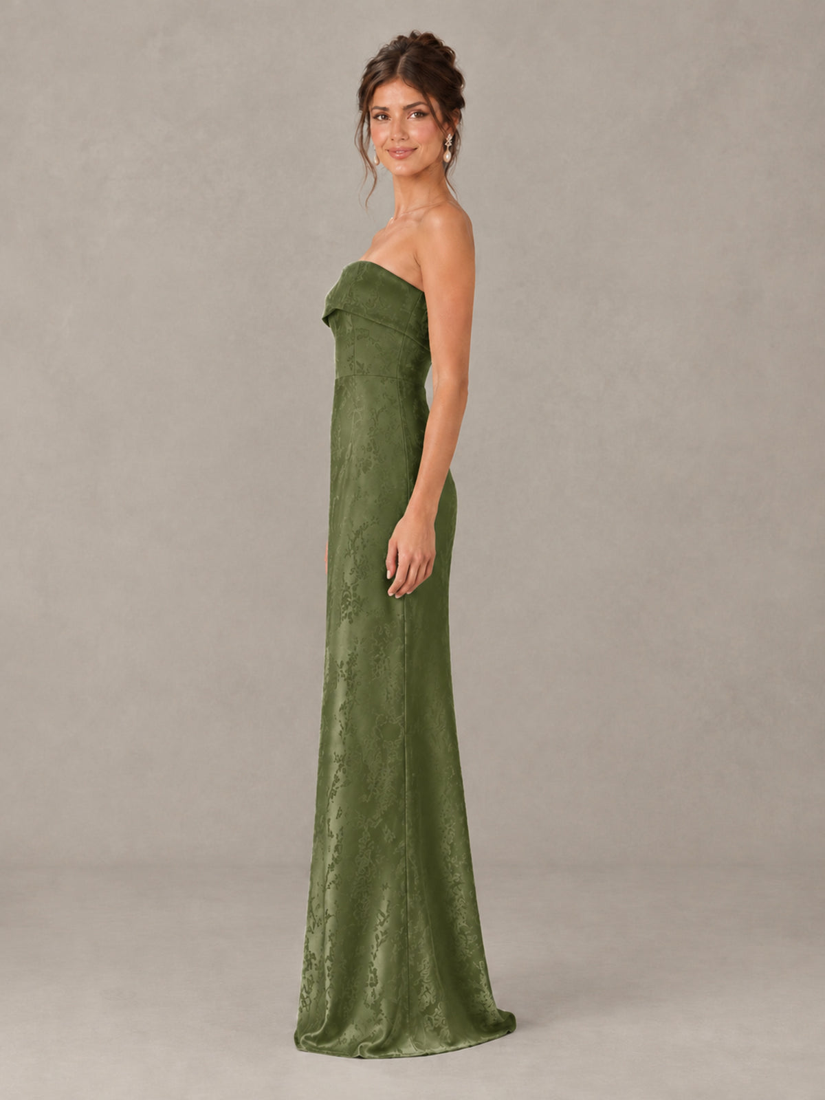 BOLODOO Olive Green Strapless Floral Bridesmaid Dress - Olive Green - Olive Green_3
