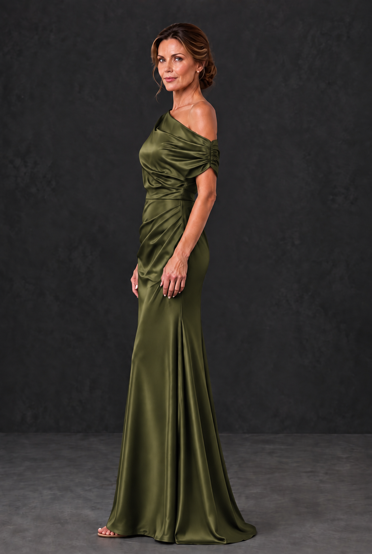 BOLODOO Olive Green Asymmetric Ruched Mother of the Bride Dress - Olive Green - Olive_Green_3