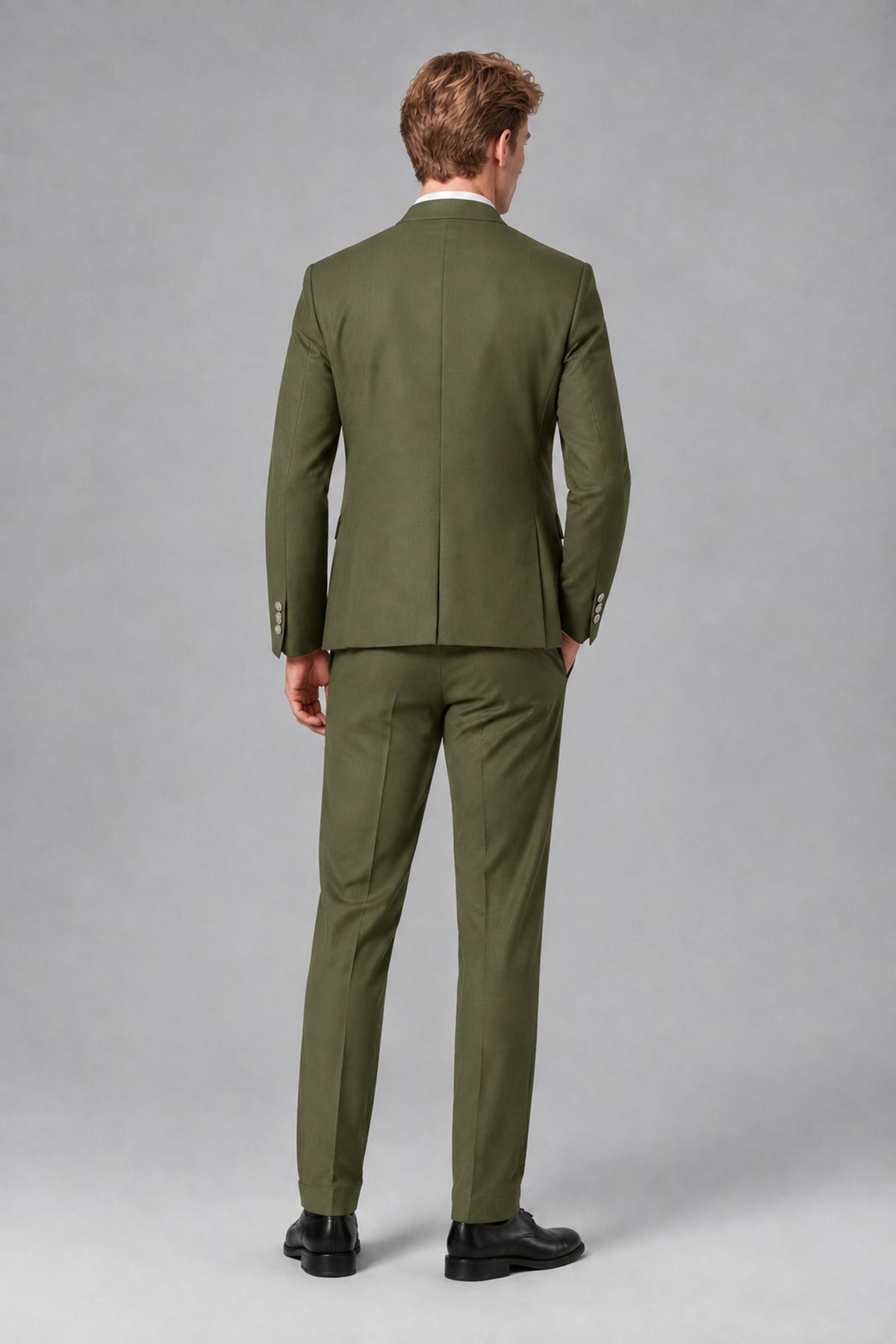 Bolodoo Men's Olive Green Mandarin Collar 3-Piece Suit – Jacket, Vest & Trousers - Olive Green - Olive Green_3