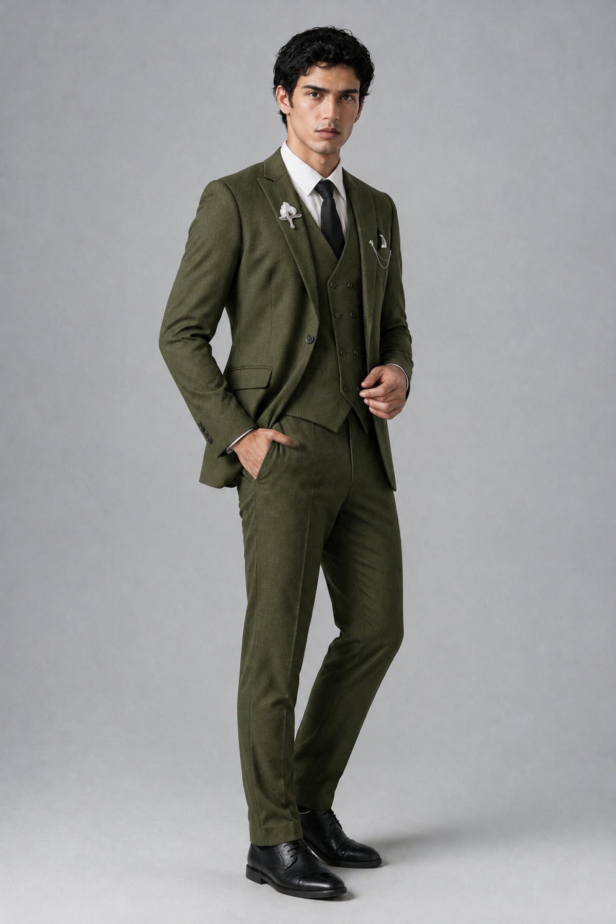 Bolodoo Men's Olive Green 2-Piece Suit – Notch Lapel Jacket & Trousers - Olive Green - Olive_Green_3
