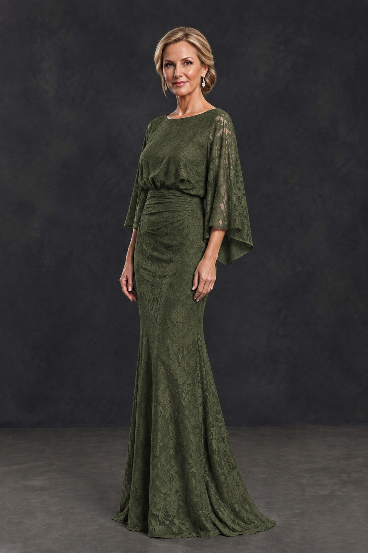 BOLODOO Olive Green Lace Flutter Sleeve Mother of the Bride Dress - Olive Green - Olive Green_3