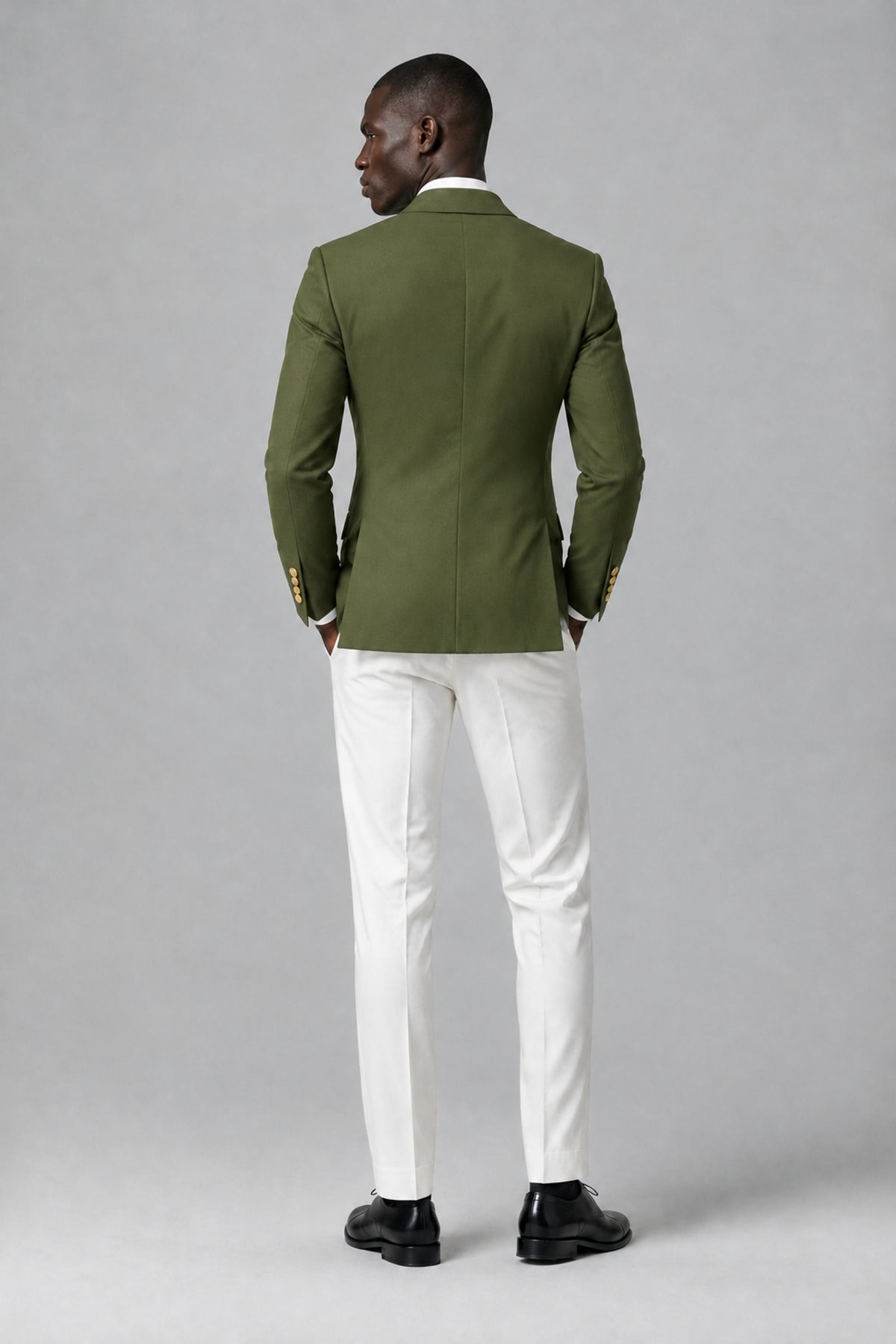 BOLODOO Men's Olive Green Double-Breasted Blazer & Cream Trousers Tuxeto 2-Piece Suit Set - Olive Green - Olive Green_3