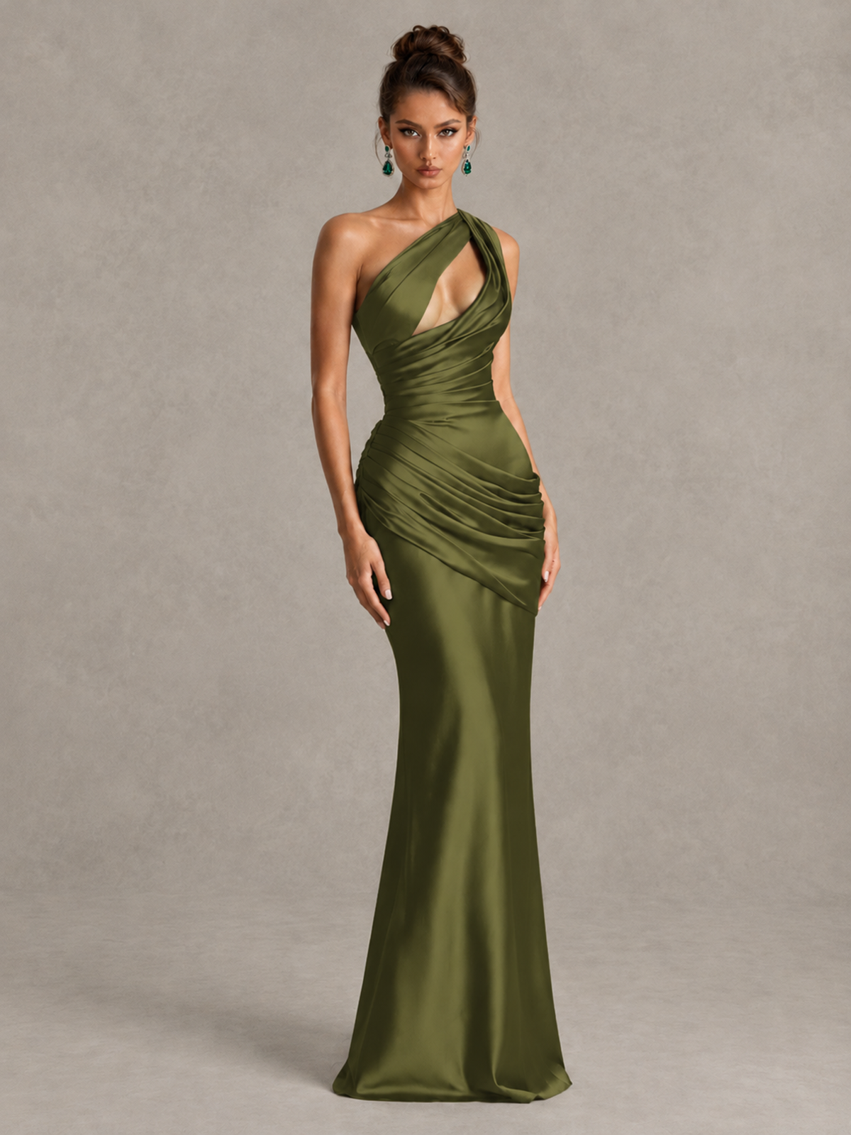BOLODOO Olive Green One-Shoulder Cutout Satin Mermaid Prom Dress - Olive Green - Olive Green_3