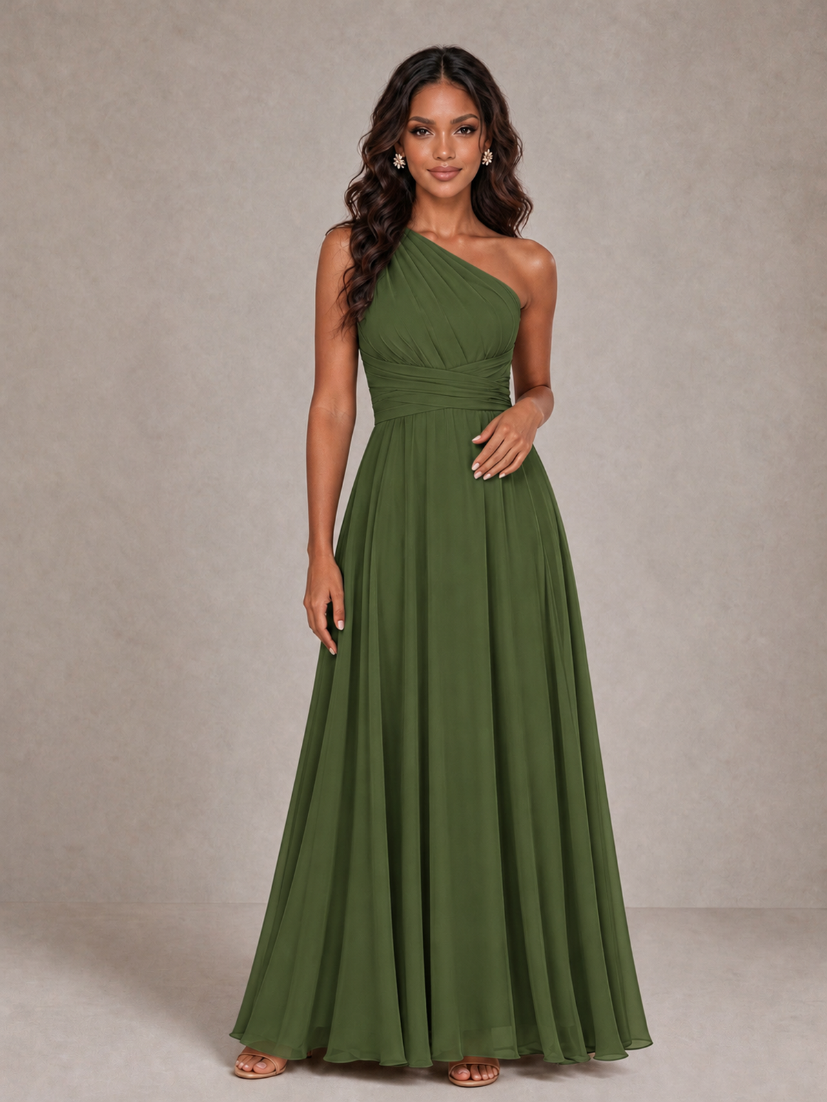 BOLODOO Olive Green One-Shoulder A-Line Bridesmaid Dress - Olive Green - Olive Green_3