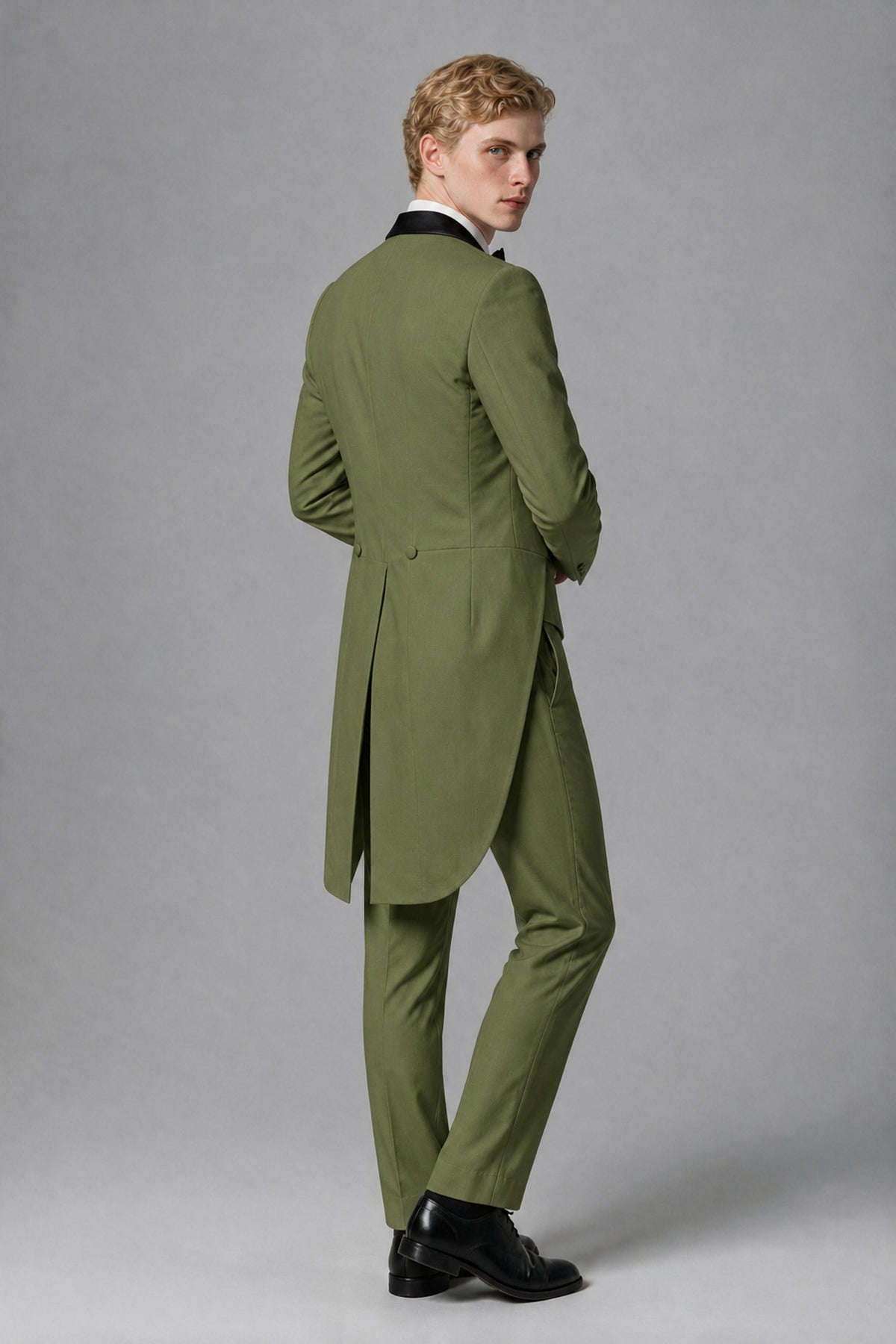 Bolodoo Men's Olive Green 3-Piece Tailcoat Tuxedo Suit with Vest & Trousers - Olive Green - Olive Green_3