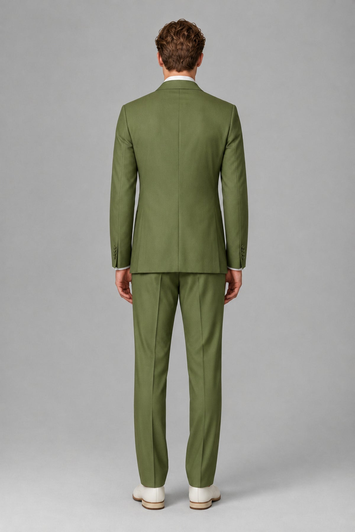 Bolodoo Men's Olive Green Wrap Tie-Waist Two-Piece Suit – Jacket & Trousers - Olive Green - Olive Green_3