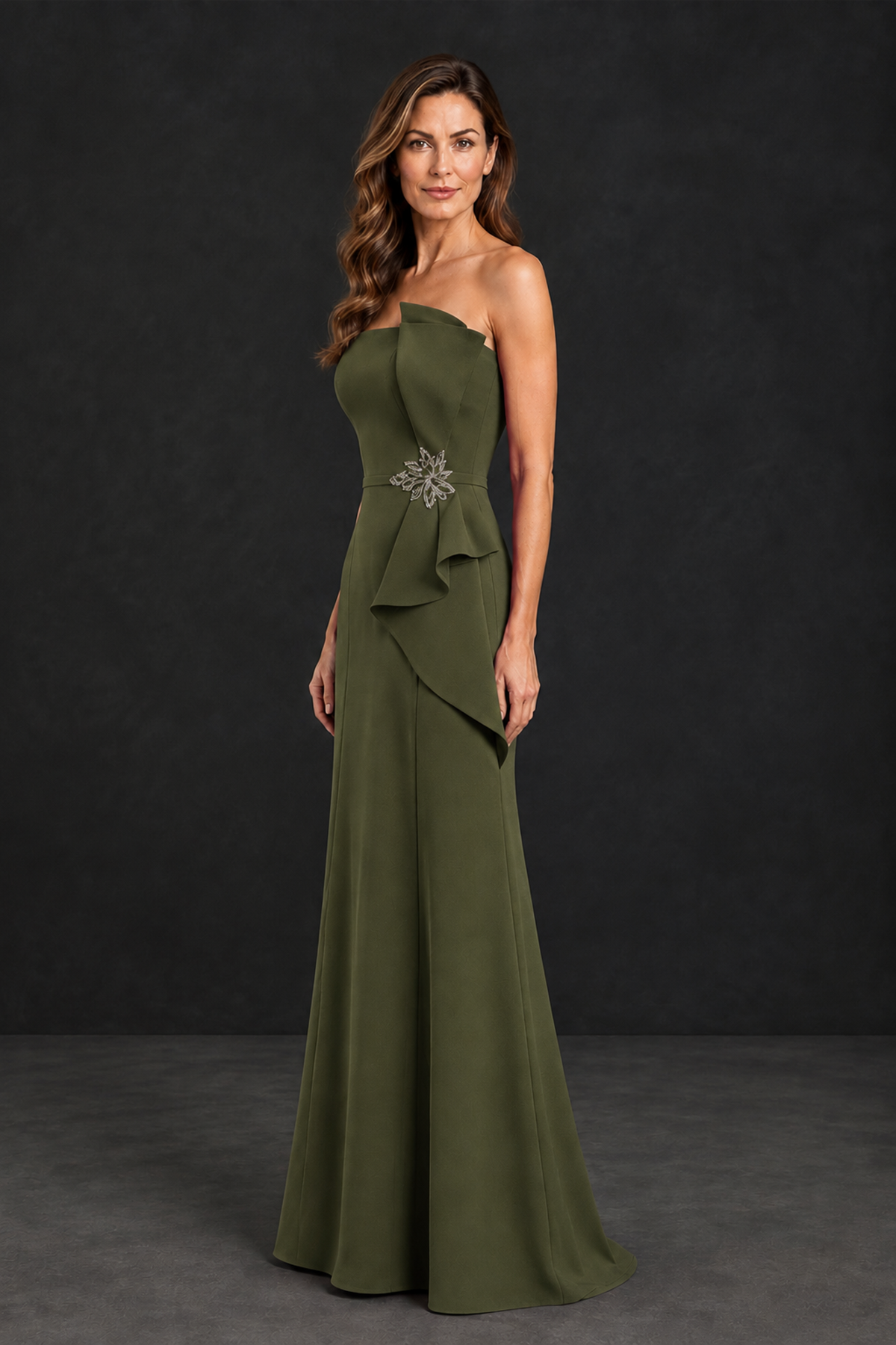 BOLODOO Olive Green Strapless Mother of the Bride Dress with Ruffle Detail - Olive Green - Olive_Green_3