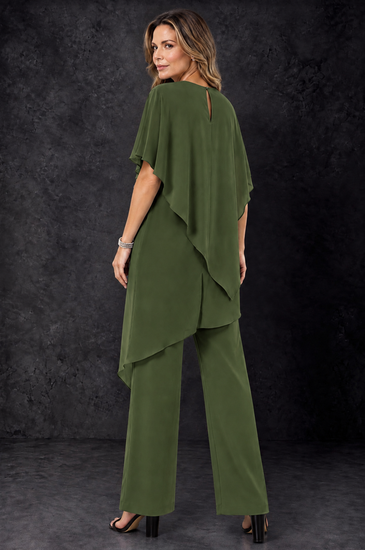 BOLODOO Olive Green Chiffon Two Piece Mother of the Bride Pant Suit - Olive Green - Olive_Green_4