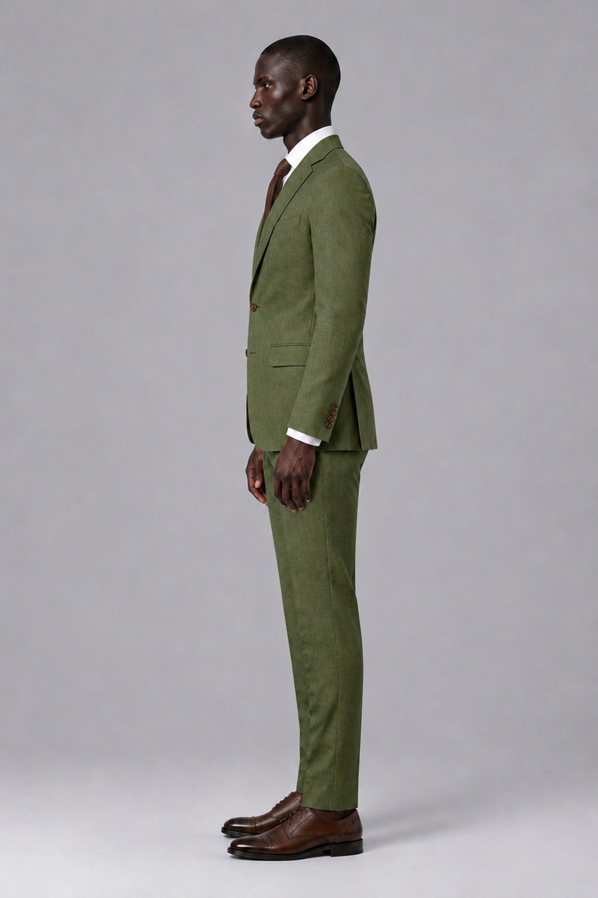 Men's Olive Green Two-Piece Notch Lapel Suit - Olive Green - Olive Green_4