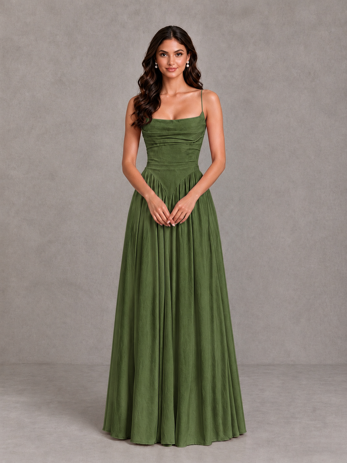 BOLODOO Olive Green Lace-Up Back A-Line Bridesmaid Dress - Olive Green - Olive Green_4