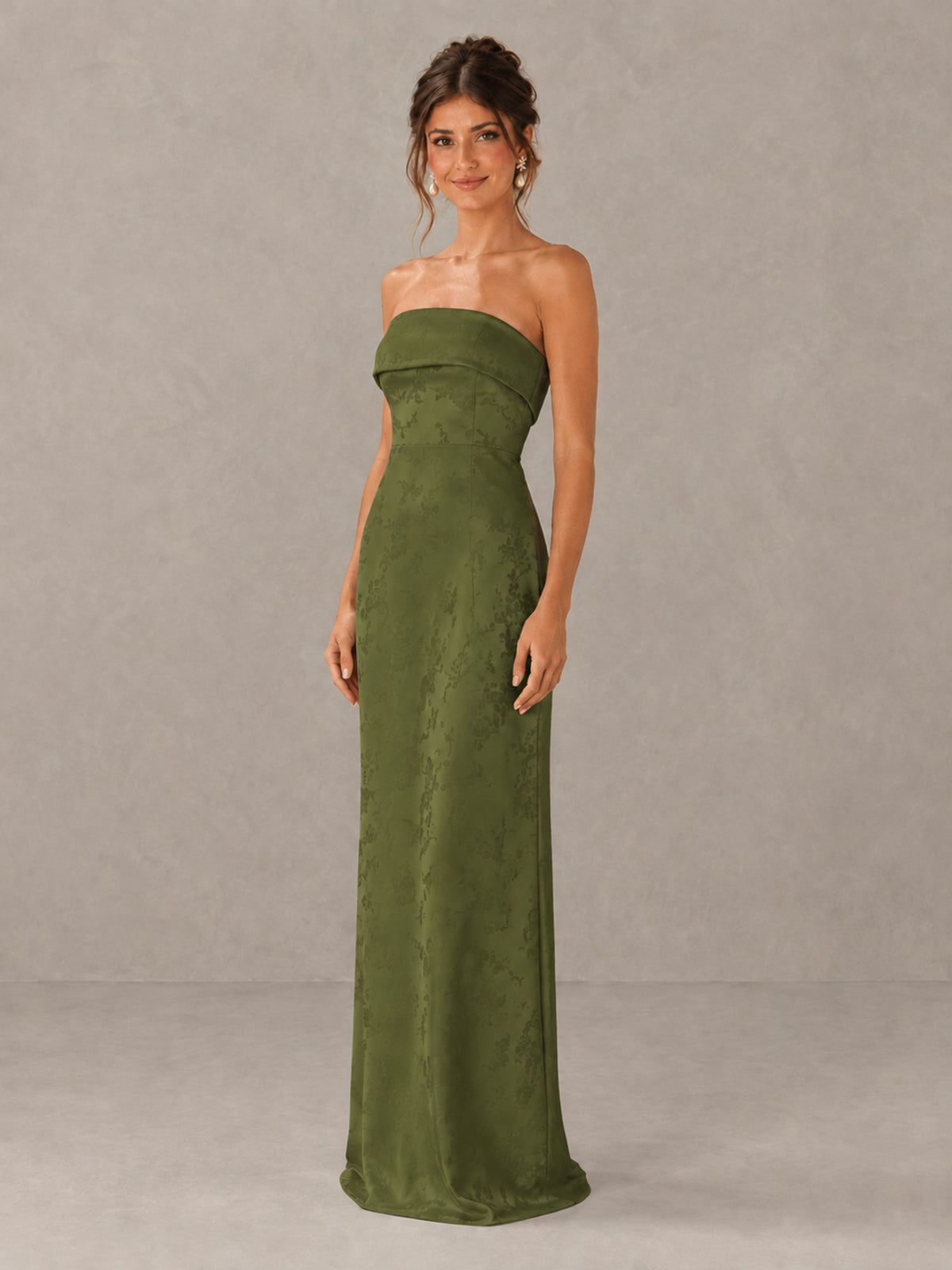 BOLODOO Olive Green Strapless Floral Bridesmaid Dress - Olive Green - Olive Green_4