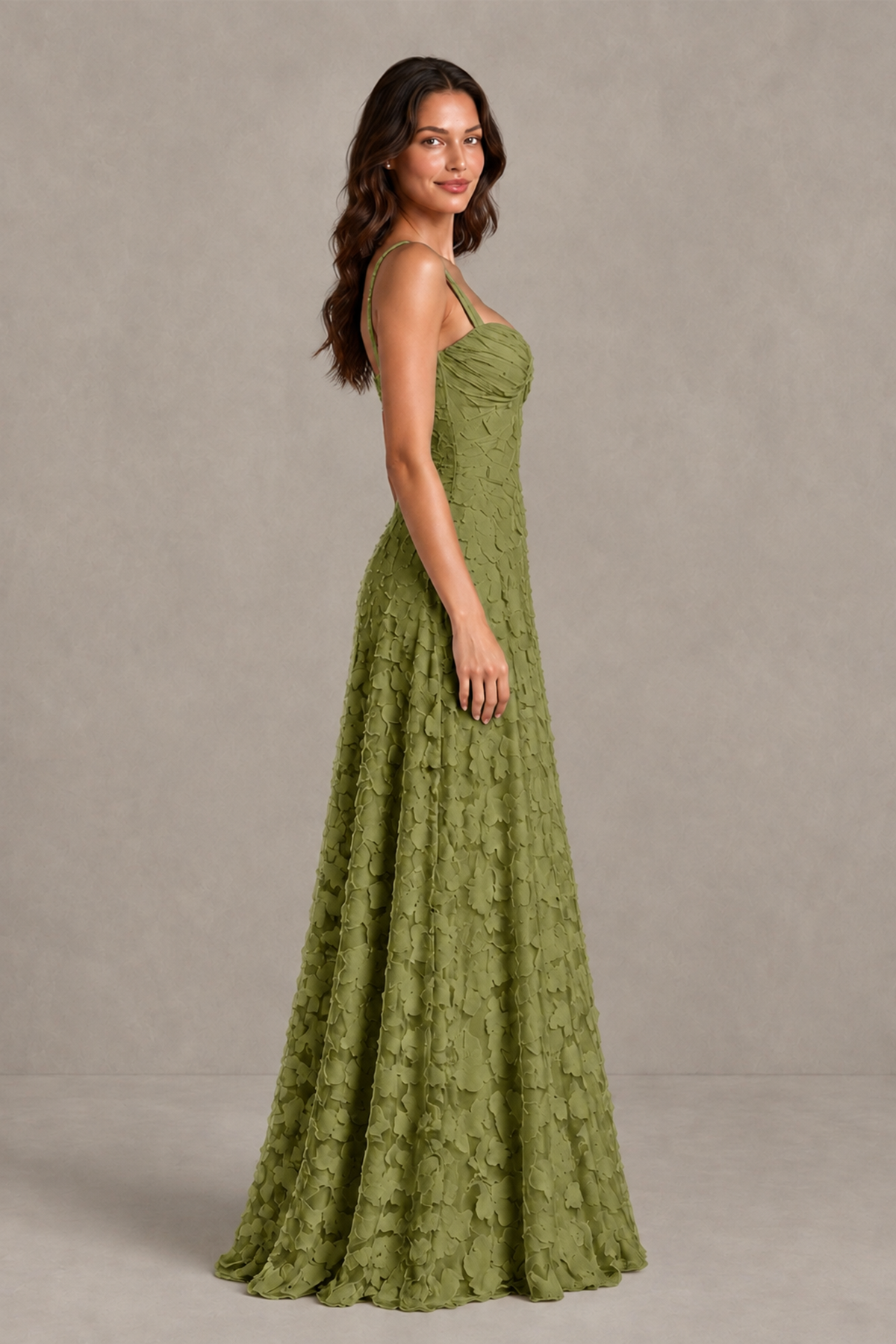 BOLODOO Olive Green Floral-Textured A-Line Dress with Lace-Up Back - Olive Green - Olive Green_4