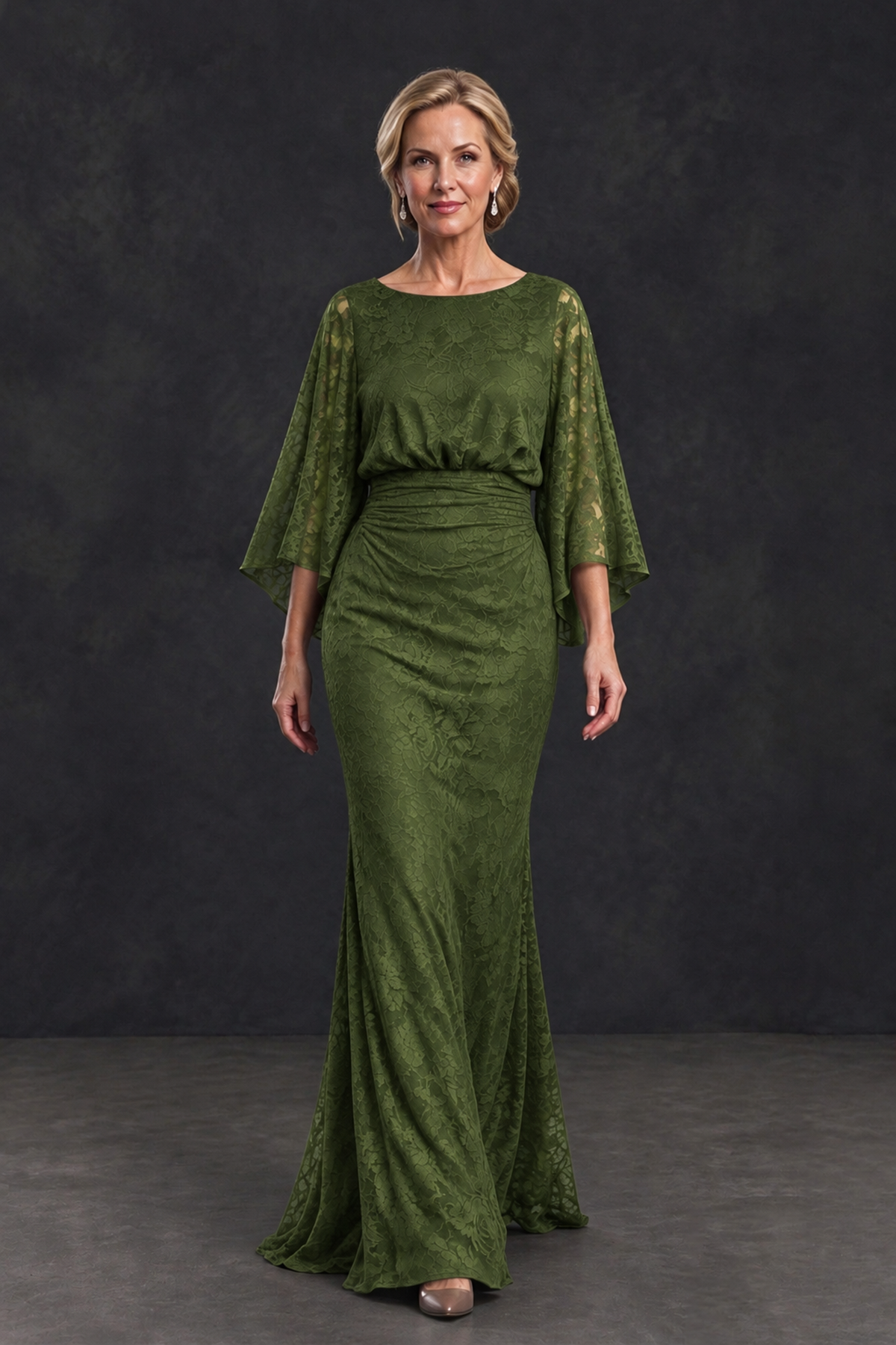 BOLODOO Olive Green Lace Flutter Sleeve Mother of the Bride Dress - Olive Green - Olive Green_4