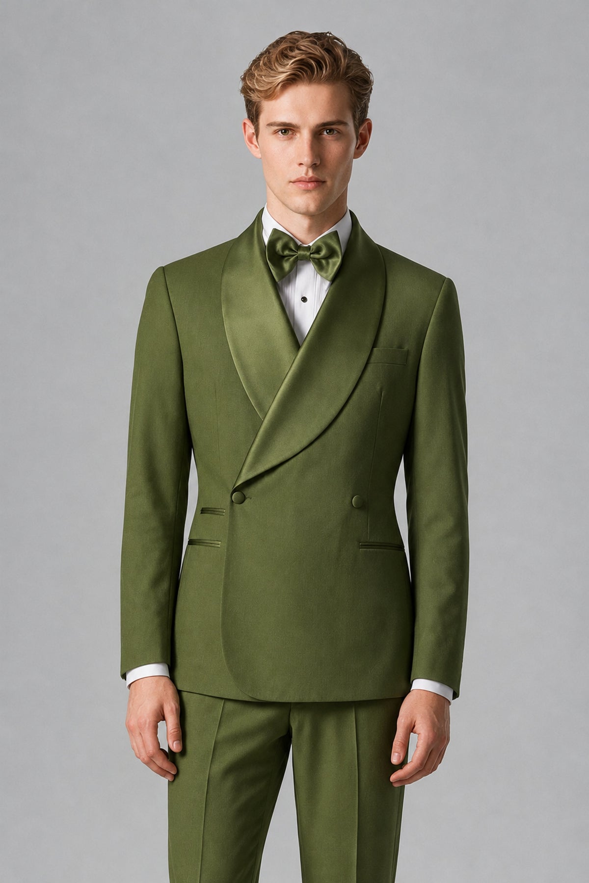 Bolodoo Men's Olive Green Shawl Lapel 2-Piece Tuxedo Suit – Jacket & Trousers - Olive Green - Olive Green (1)