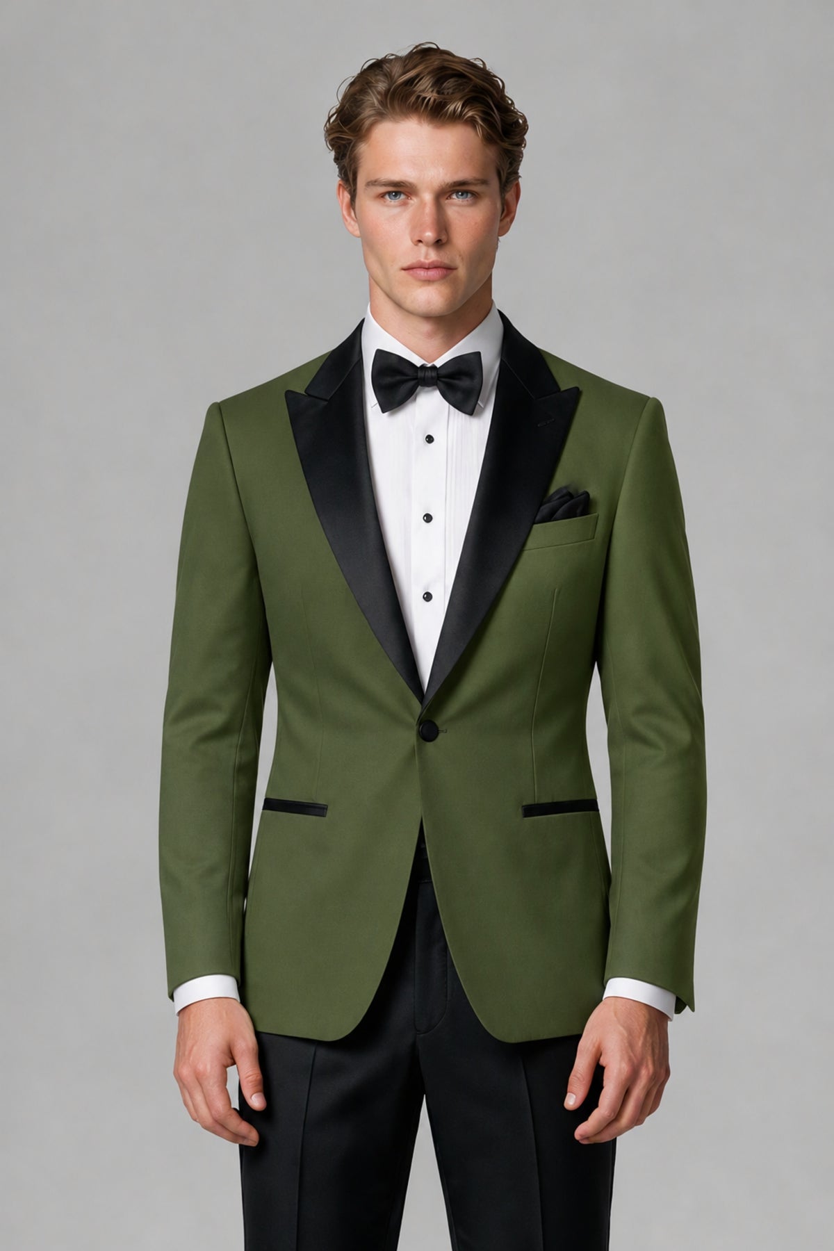BOLODOO Men's Olive Green Single-Button Tuxedo Blazer & Black Trousers 2-Piece Suit Set - Olive Green - Olive Green (1)