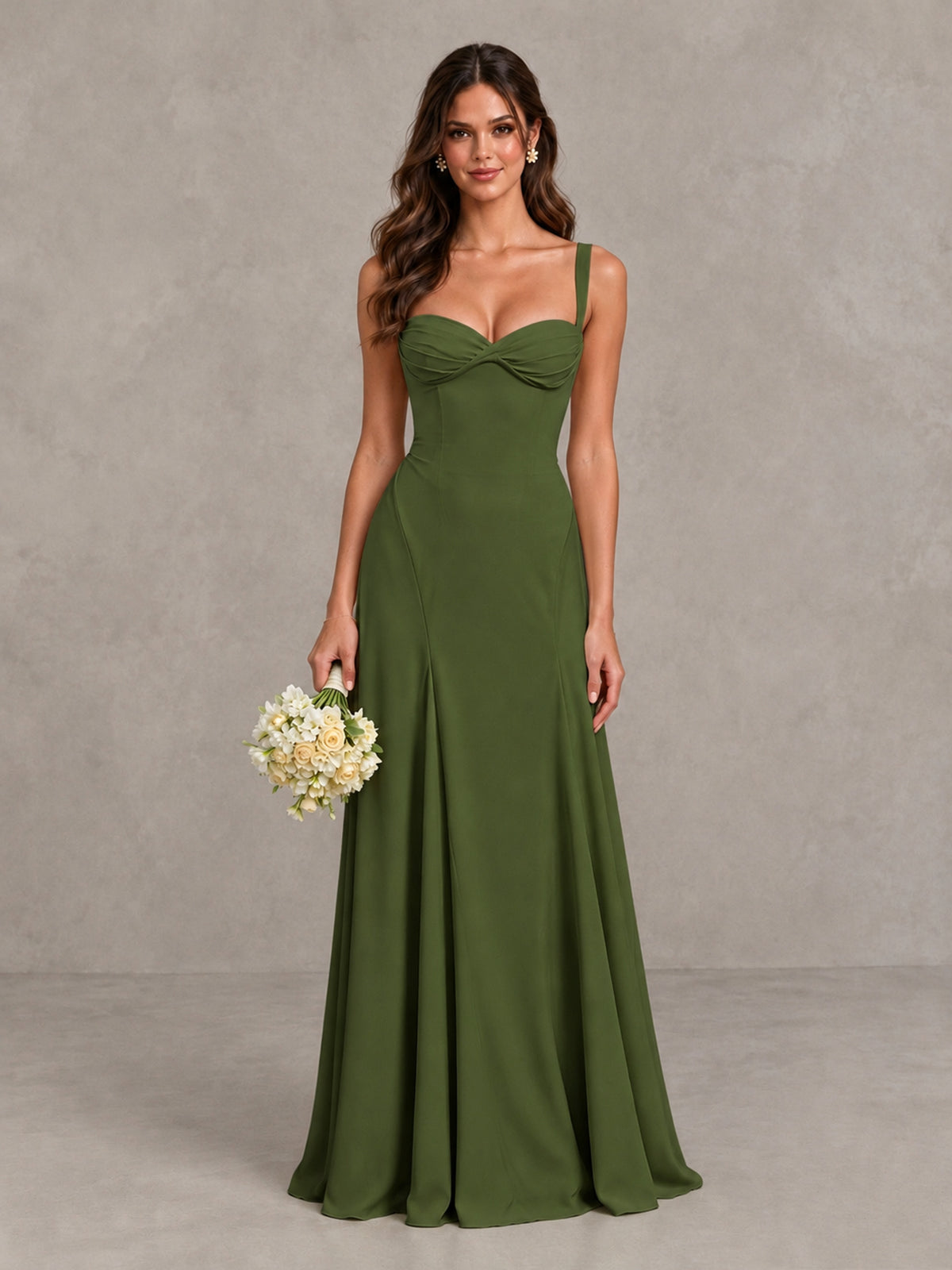 BOLODOO Olive Green Sweetheart Lace-Up Back Bridesmaid Dress - Olive Green - Olive Green (1)