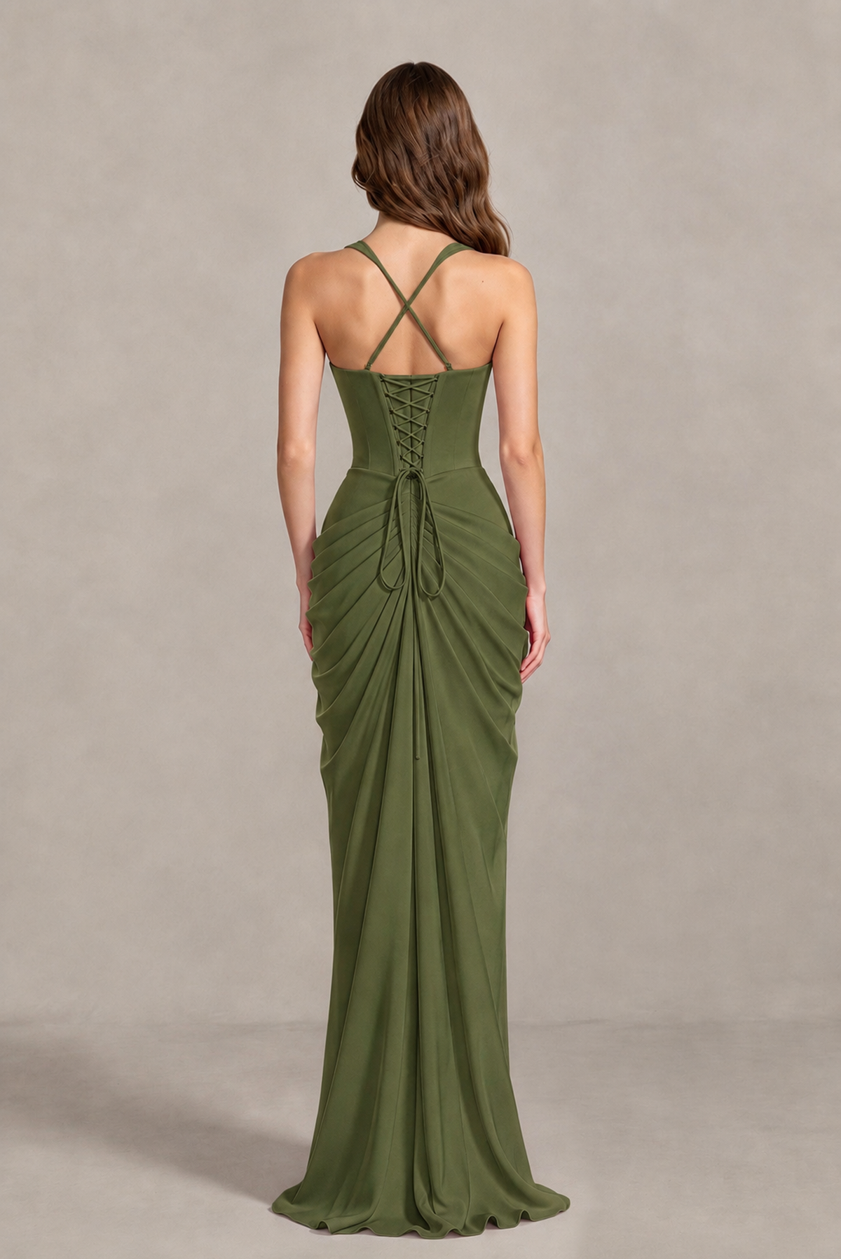 BOLODOO Chocolate Olive Green Sweetheart Maxi Dress with High Slit - Olive Green