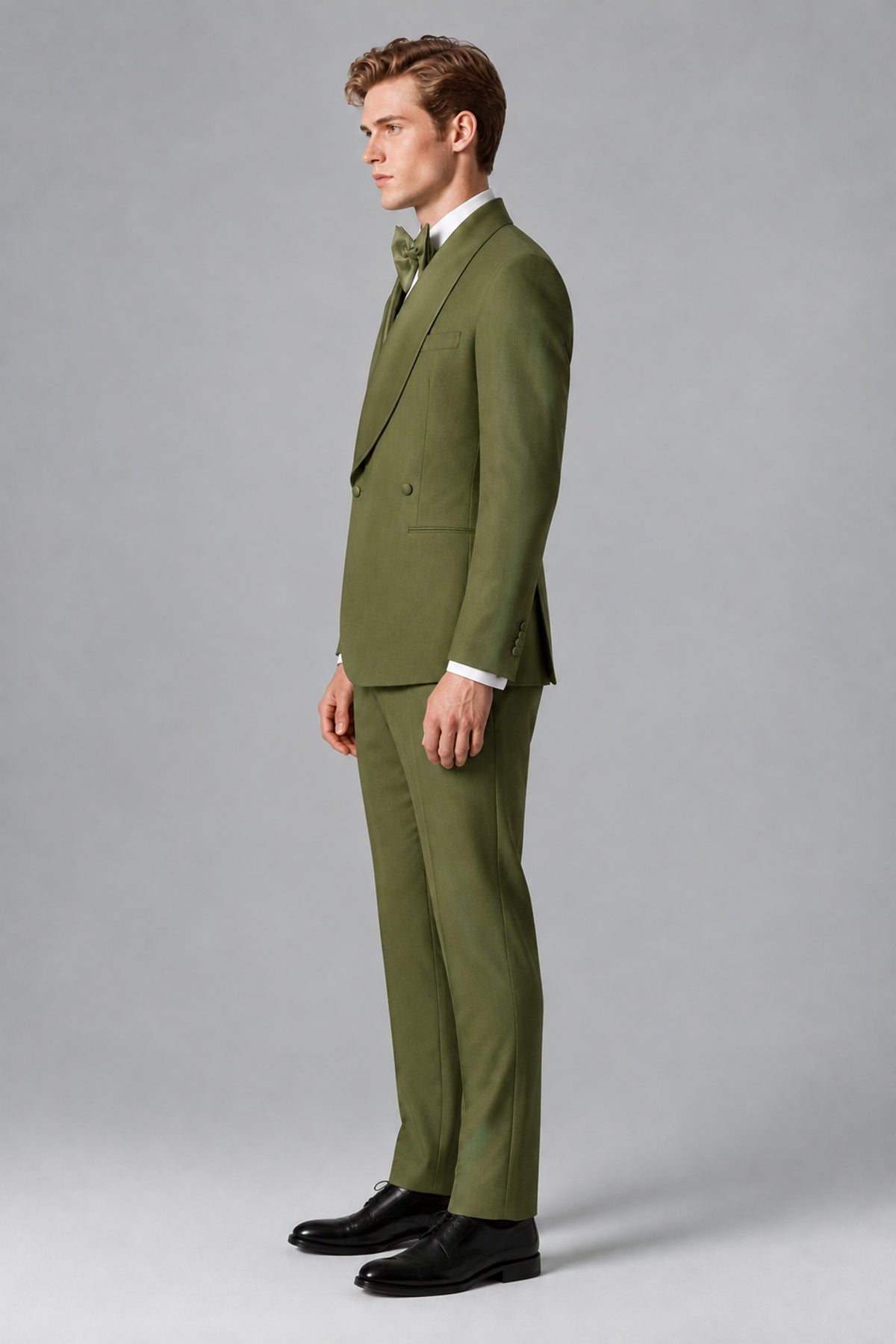 Bolodoo Men's Olive Green Shawl Lapel 2-Piece Tuxedo Suit – Jacket & Trousers - Olive Green - Olive Green (2)