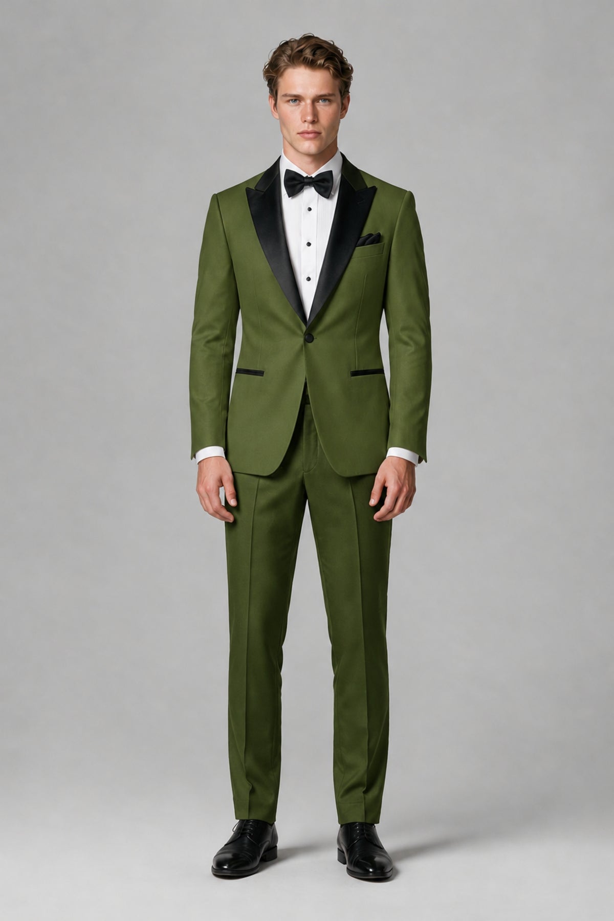 BOLODOO Men's Olive Green Single-Button Tuxedo Blazer & Black Trousers 2-Piece Suit Set - Olive Green - Olive Green (2)