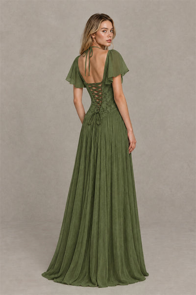 BOLODOO Olive Green Flutter Sleeve Lace Corset A-Line Maxi Dress - Olive Green - Olive Green (2)