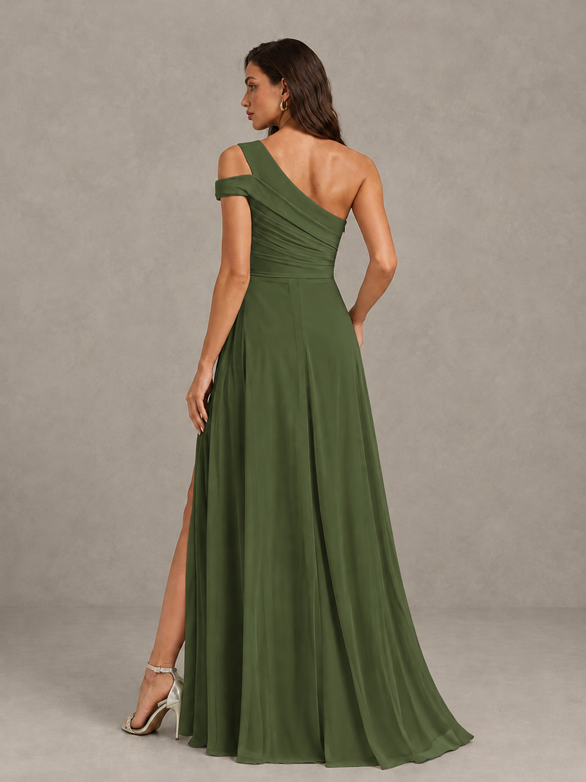 BOLODOO Olive Green One-Shoulder Bridesmaid Dress with Side Slit - Olive Green - Olive Green (2)