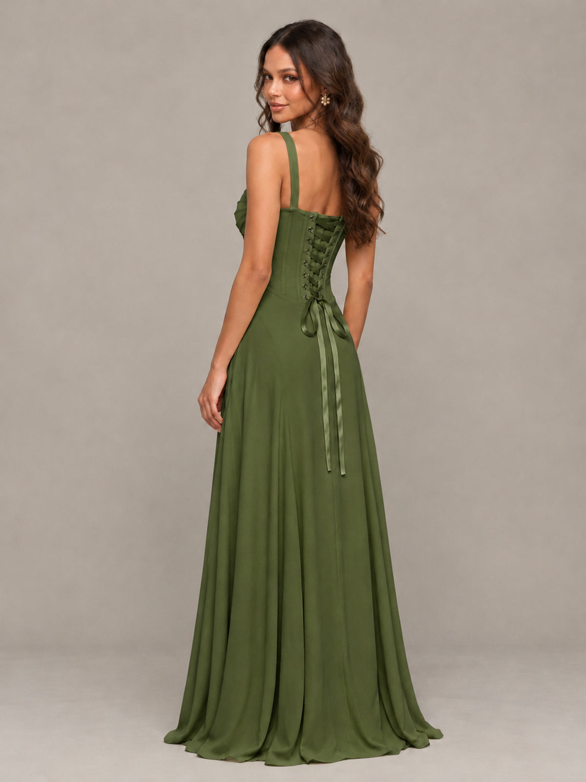 BOLODOO Olive Green Sweetheart Lace-Up Back Bridesmaid Dress - Olive Green - Olive Green (2)