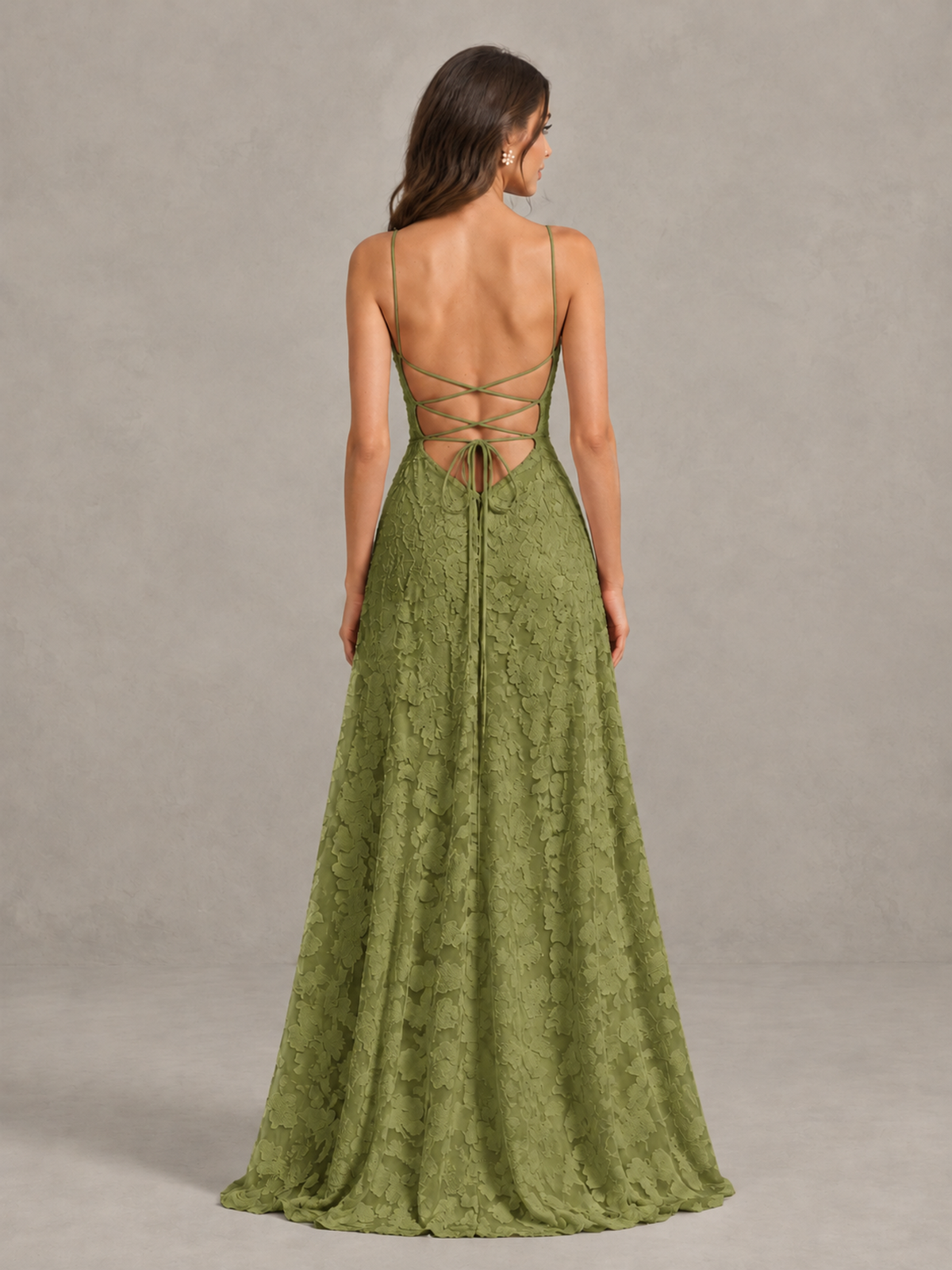 BOLODOO Olive Green Floral Appliqué Slit Maxi Dress - Olive Green - Olive Green (2)