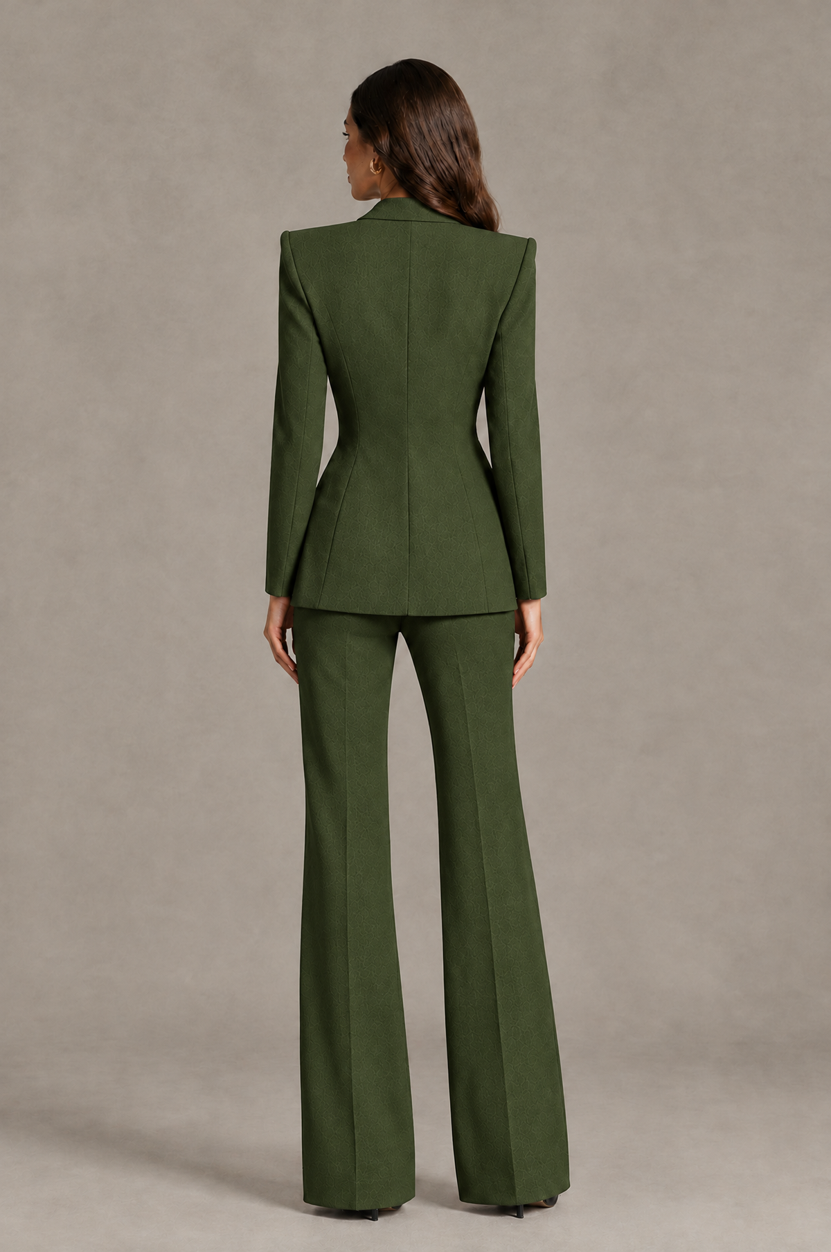 BOLODOO Olive Green Long Sleeve Wrap Blazer Pantsuit with Wide-Leg Trousers - Olive Green - Olive Green (2)