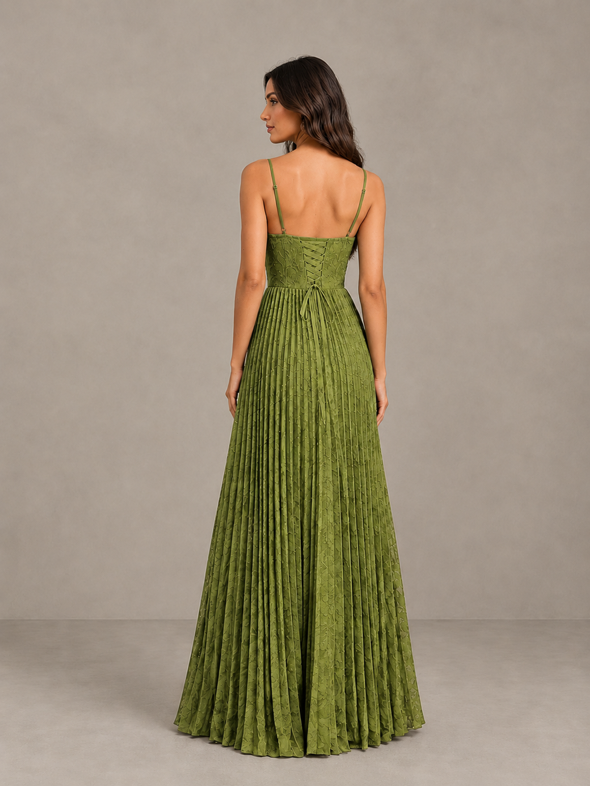 BOLODOO Olive Green Pleated Bridesmaid Dress with Sweetheart Neckline & Slit - Olive Green - Olive Green (2)