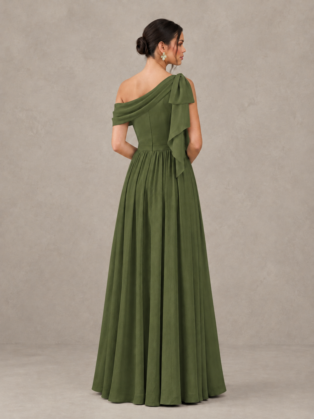 BOLODOO Olive Green One-Shoulder Maternity Bridesmaid Dress with Slit - Olive Green - Olive Green (2)