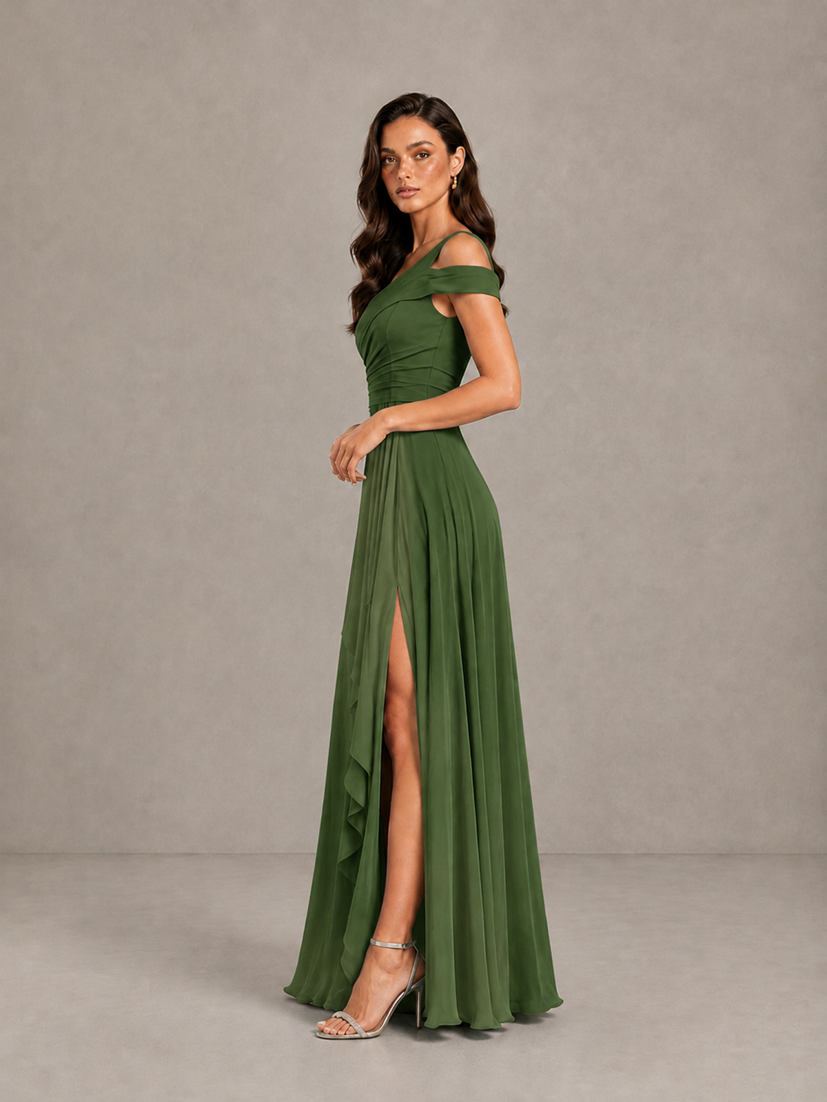 BOLODOO Olive Green One-Shoulder Bridesmaid Dress with Side Slit - Olive Green - Olive Green (3)
