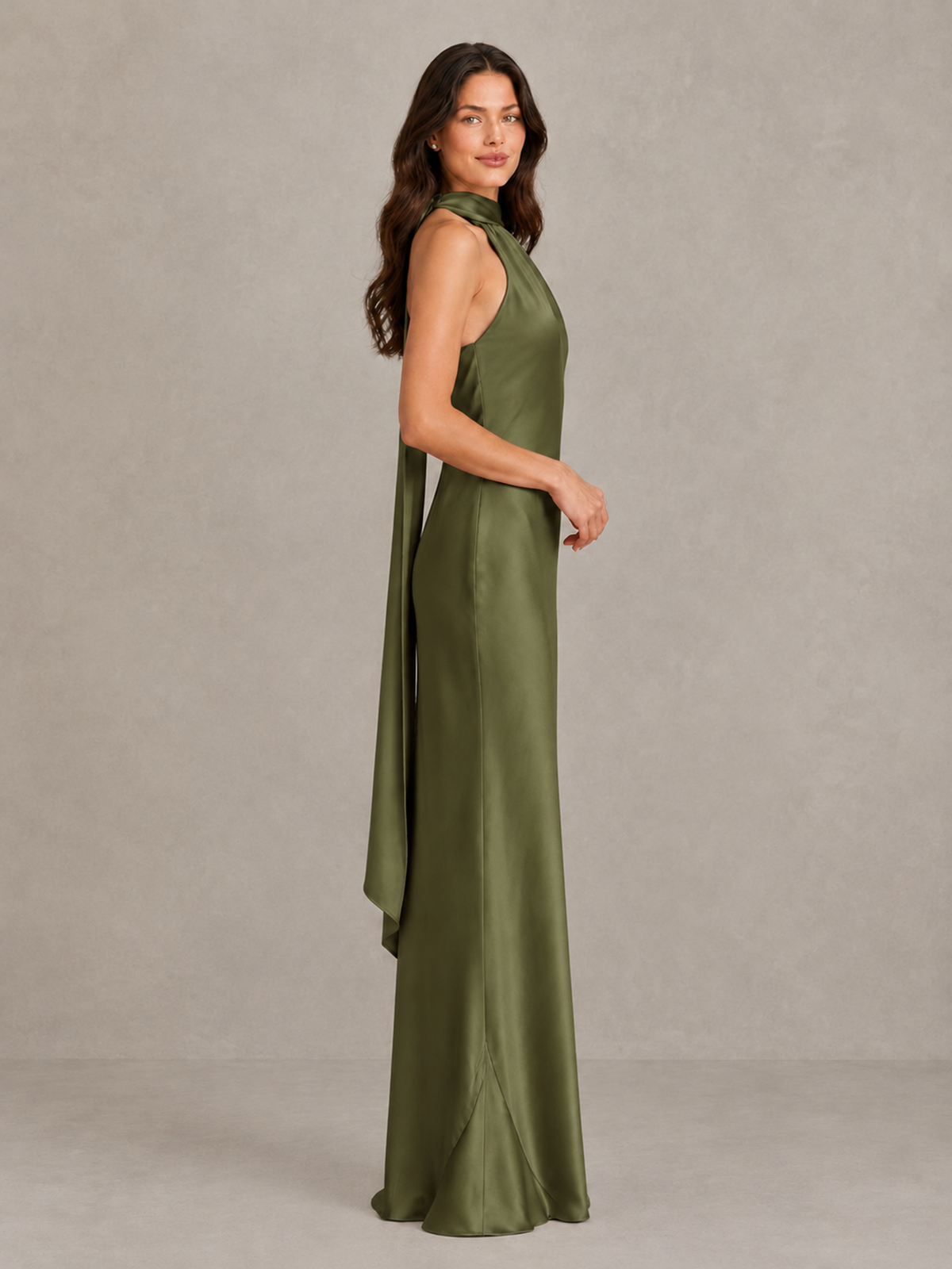 BOLODOO Olive Green Satin One-Shoulder Bridesmaid Dress with Open Back - Olive Green - Olive Green (3)