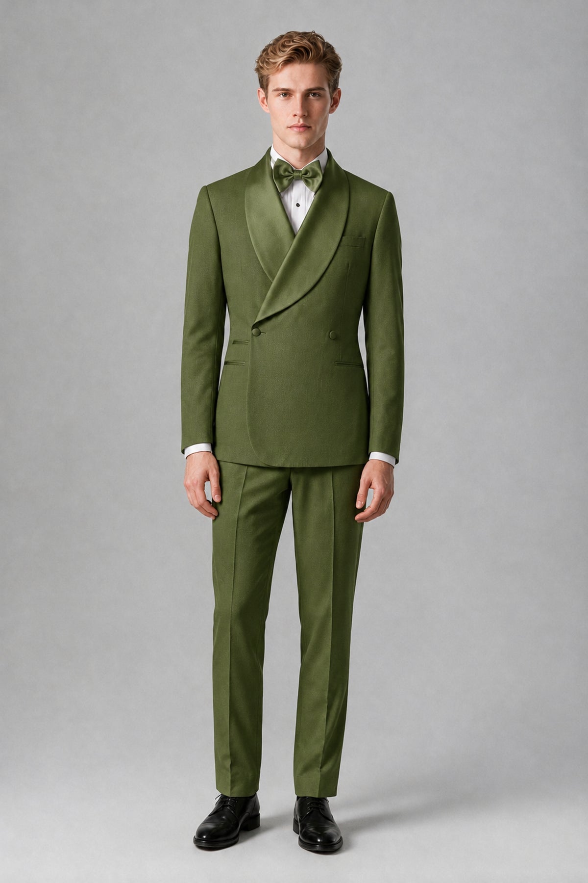 Bolodoo Men's Olive Green Shawl Lapel 2-Piece Tuxedo Suit – Jacket & Trousers - Olive Green - Olive Green (3)