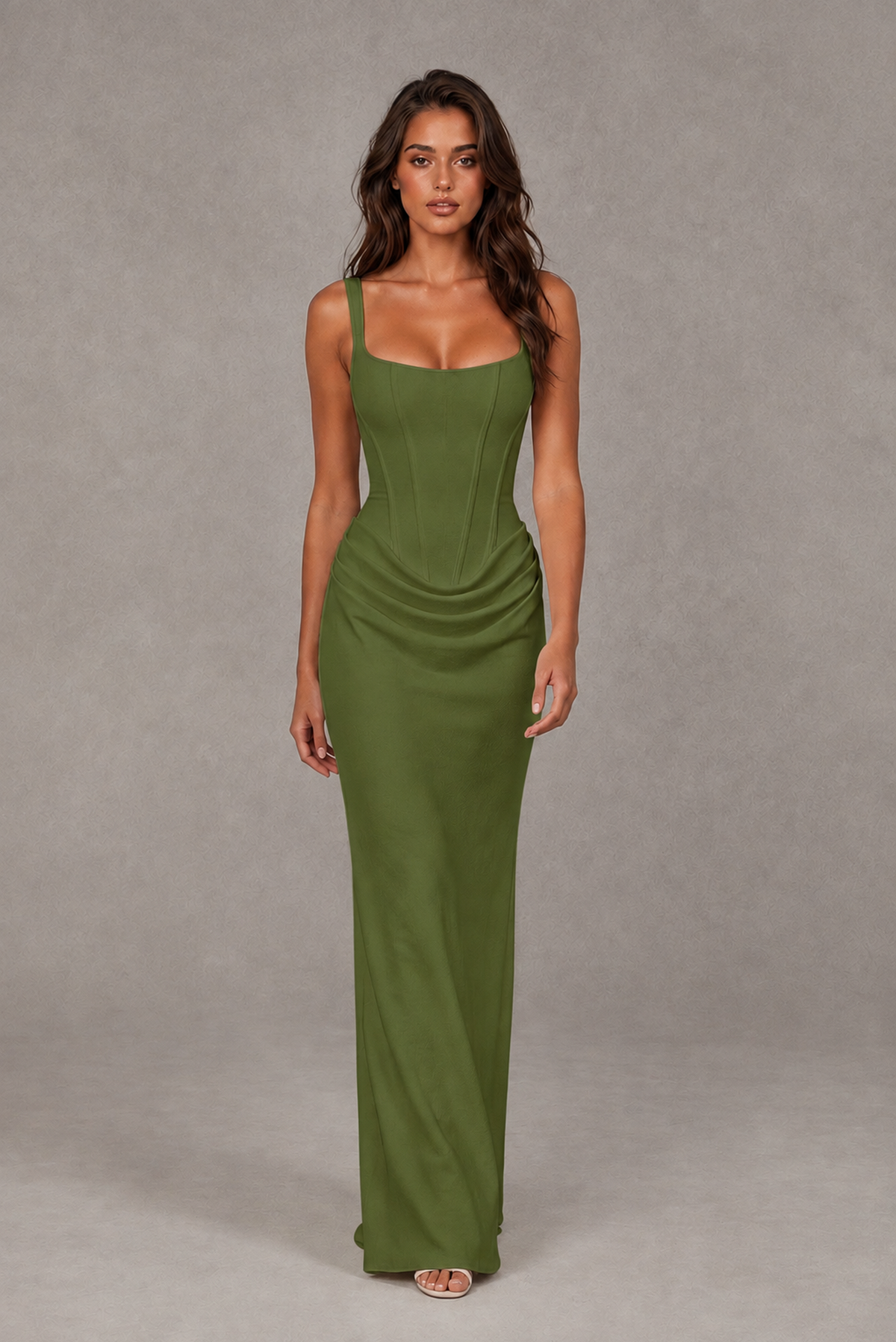 BOLODOO Olive Green Square-Neck Lace-Up Back Bridesmaid Dress - Olive Green