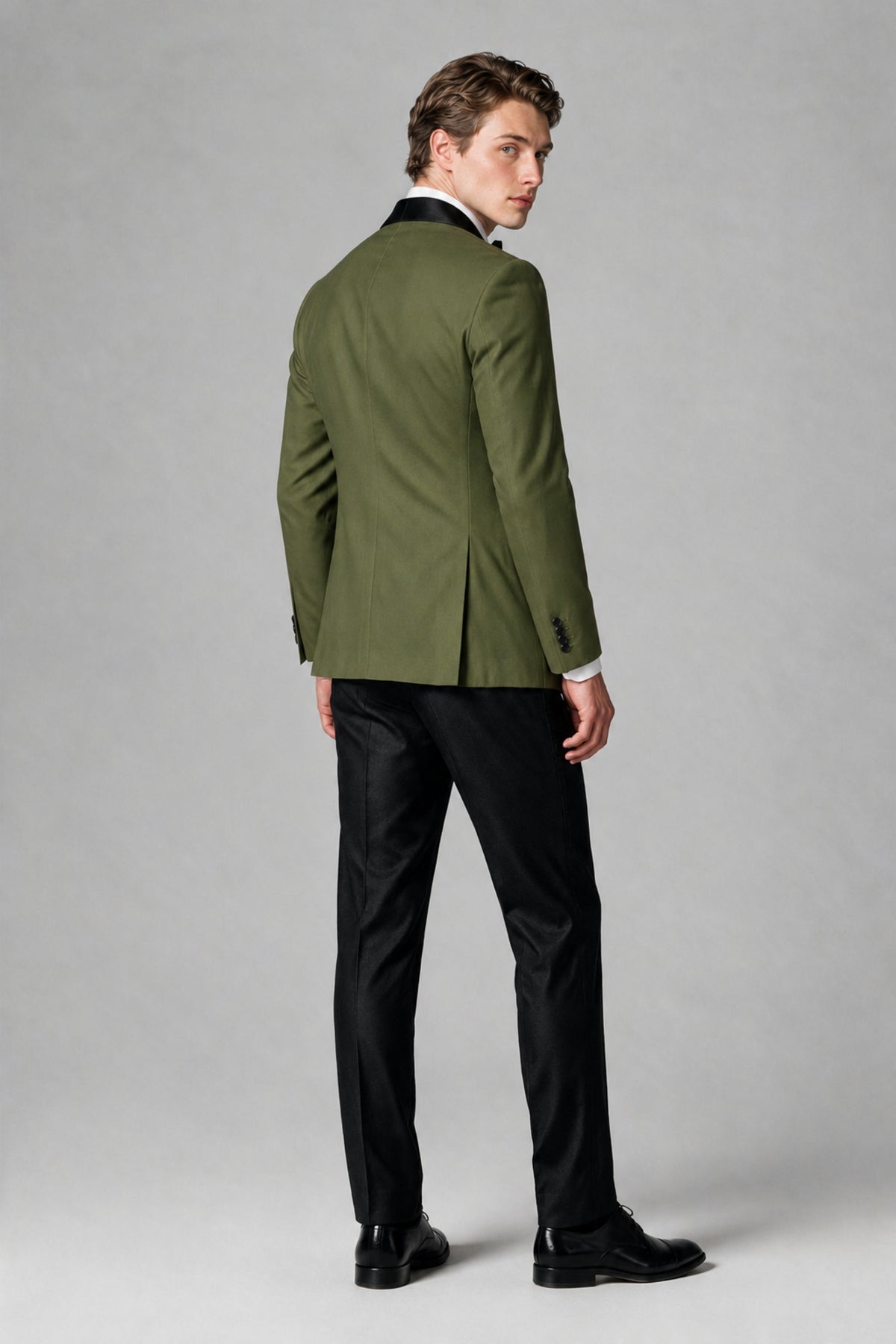 BOLODOO Men's Olive Green Single-Button Tuxedo Blazer & Black Trousers 2-Piece Suit Set - Olive Green - Olive Green (3)