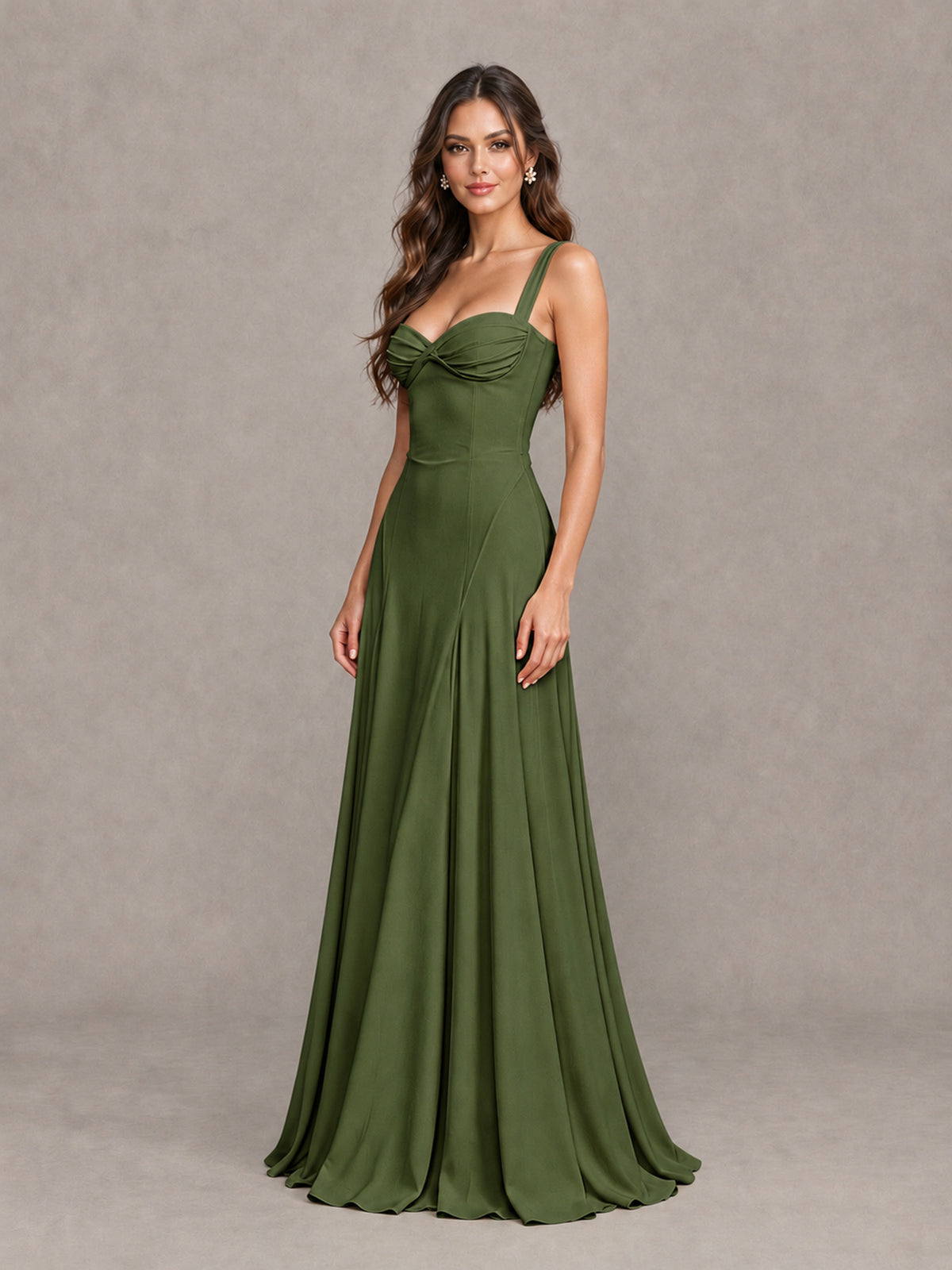 BOLODOO Olive Green Sweetheart Lace-Up Back Bridesmaid Dress - Olive Green - Olive Green (3)