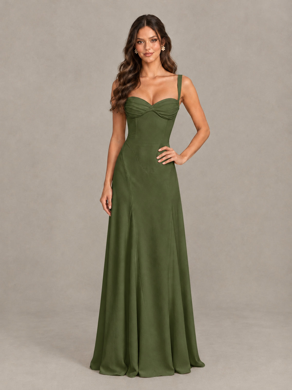 BOLODOO Olive Green Sweetheart Lace-Up Back Bridesmaid Dress - Olive Green - Olive Green (4)