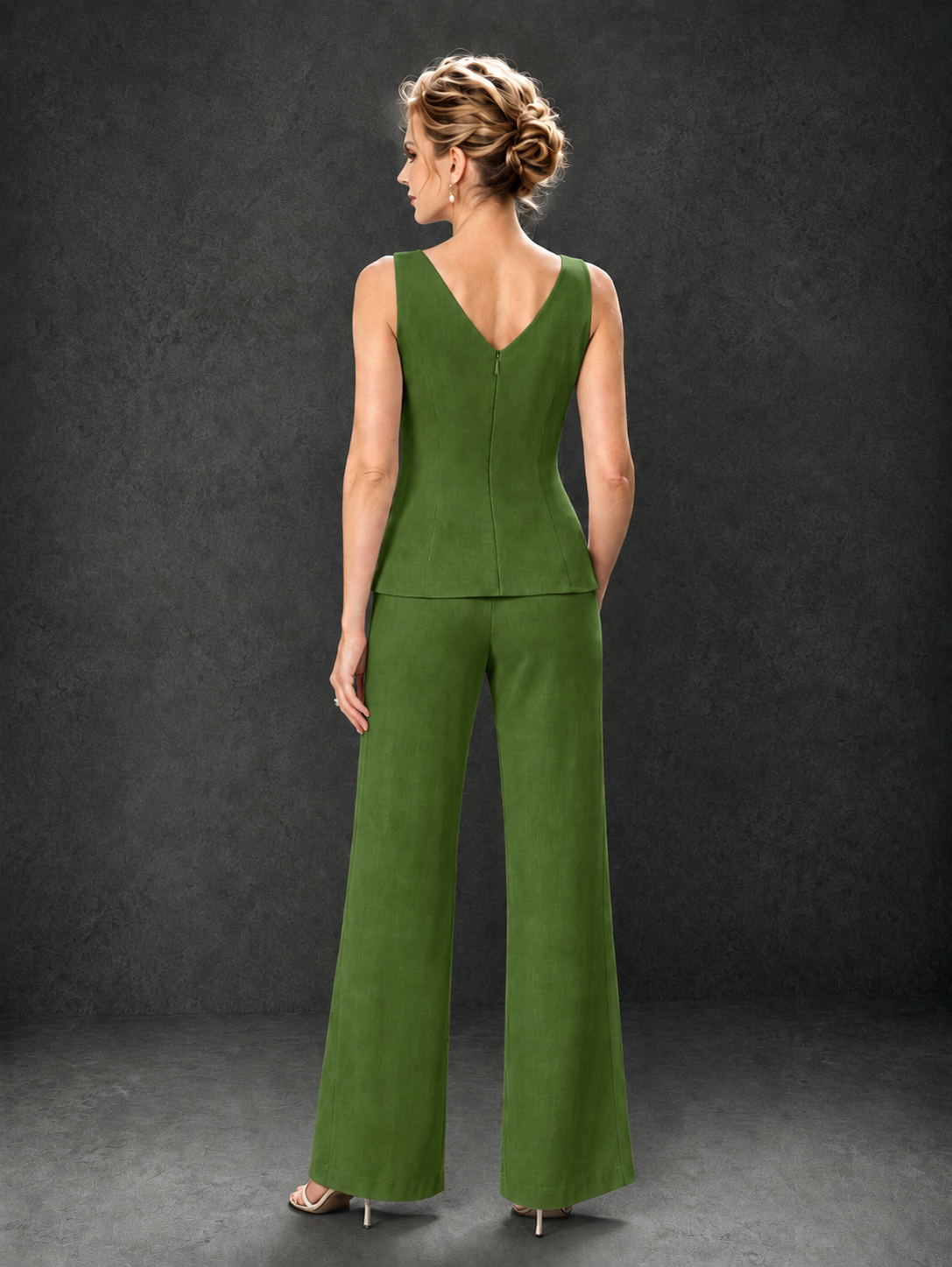 BOLODOO Olive Green 3-Piece Mother of the Bride Pant Suit with Beaded Top & Chiffon Jacket - Olive Green