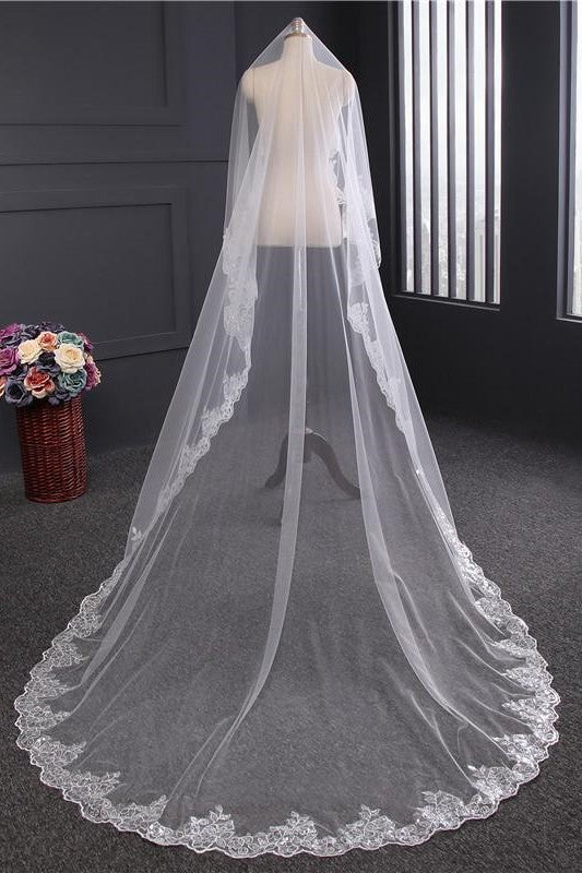 Vintage One - Tier Tulle Lace Long Wedding Veil - BOLODOO