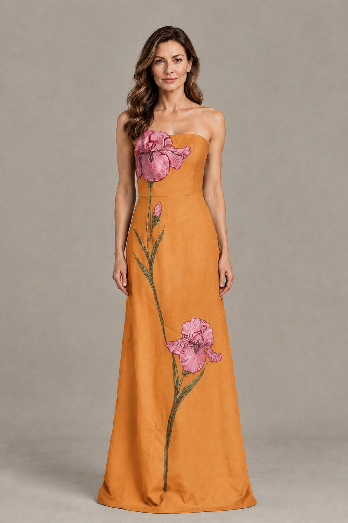 BOLODOO Orange Strapless Floral Mother of the Bride Gown - Orange - Orange_01